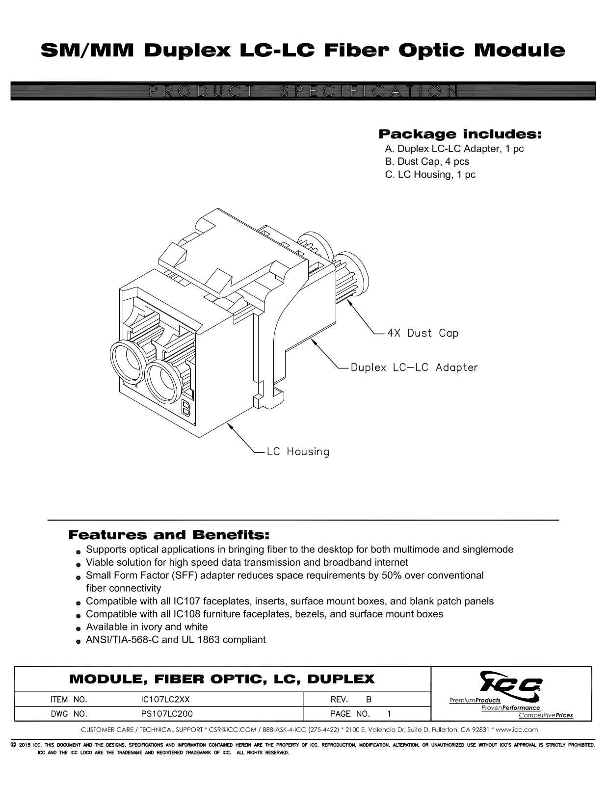 ICC IC107LC2WH Specsheet