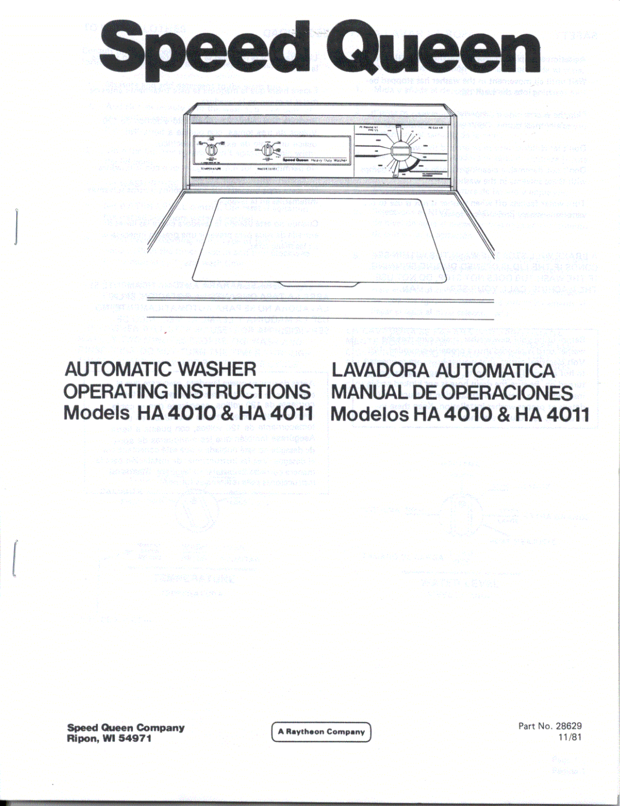 Speed Queen HA4010, HA4011 Owner's Manual