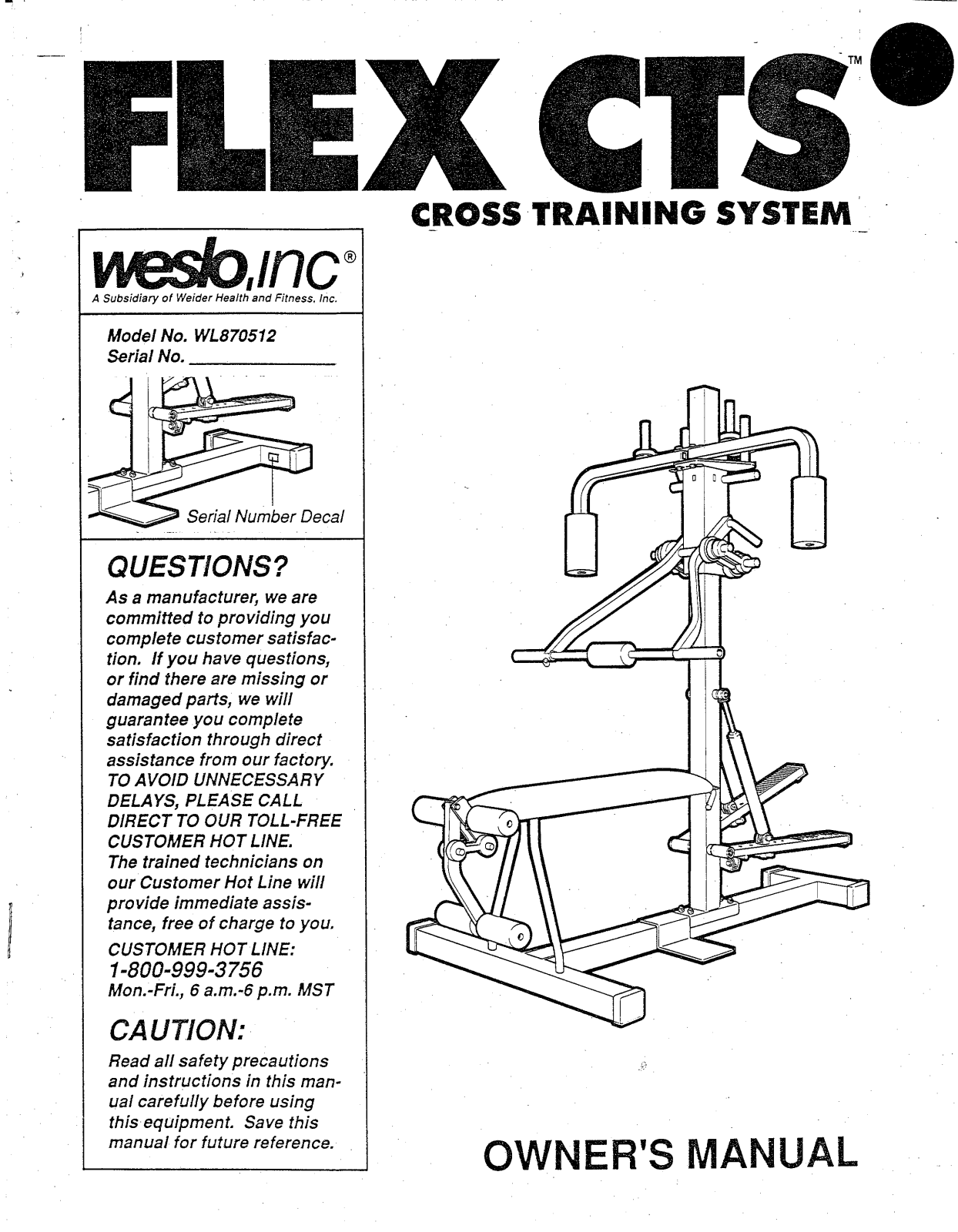 Weslo WL870512 Owner's Manual