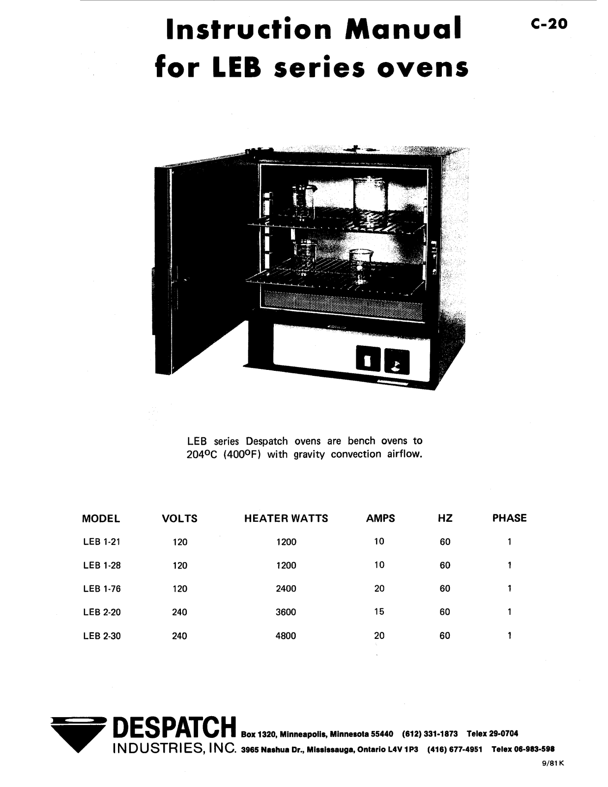 Despatch LEB 1-47, LEB1-21 Installation  Manual