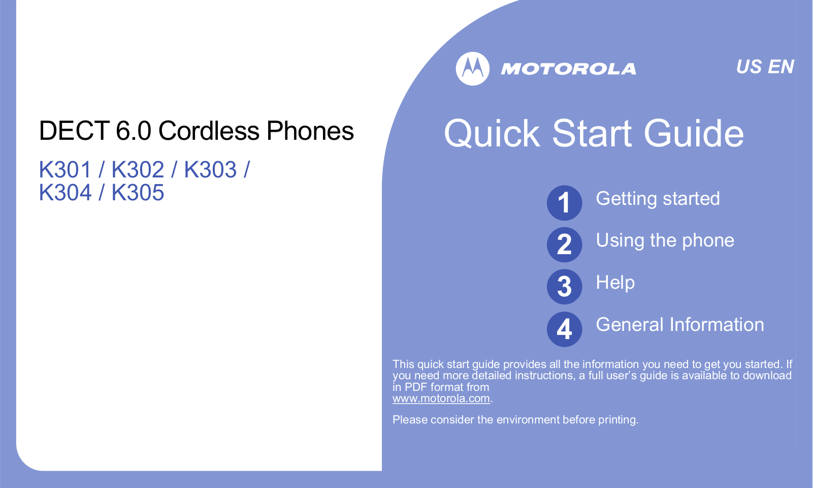 Motorola K301, K302, K303, K304, K305 Quick Start Guide