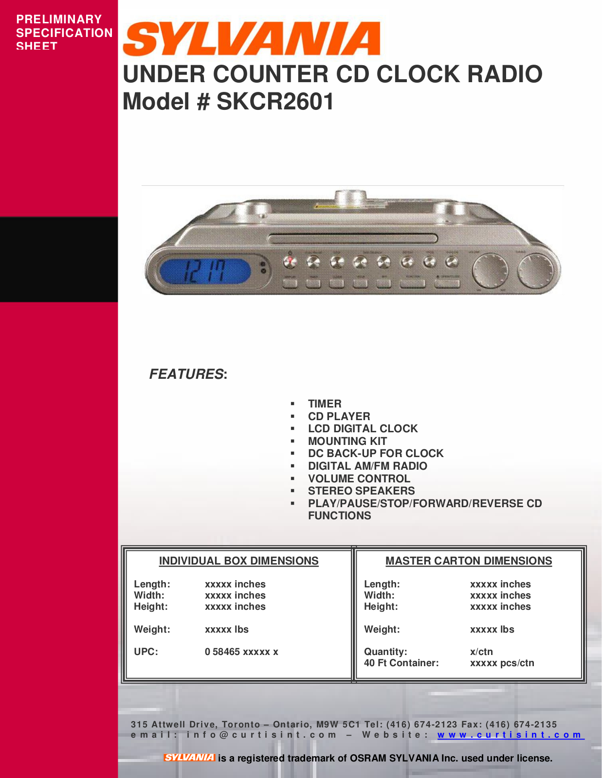 Sylvania SKCR2601 User Manual