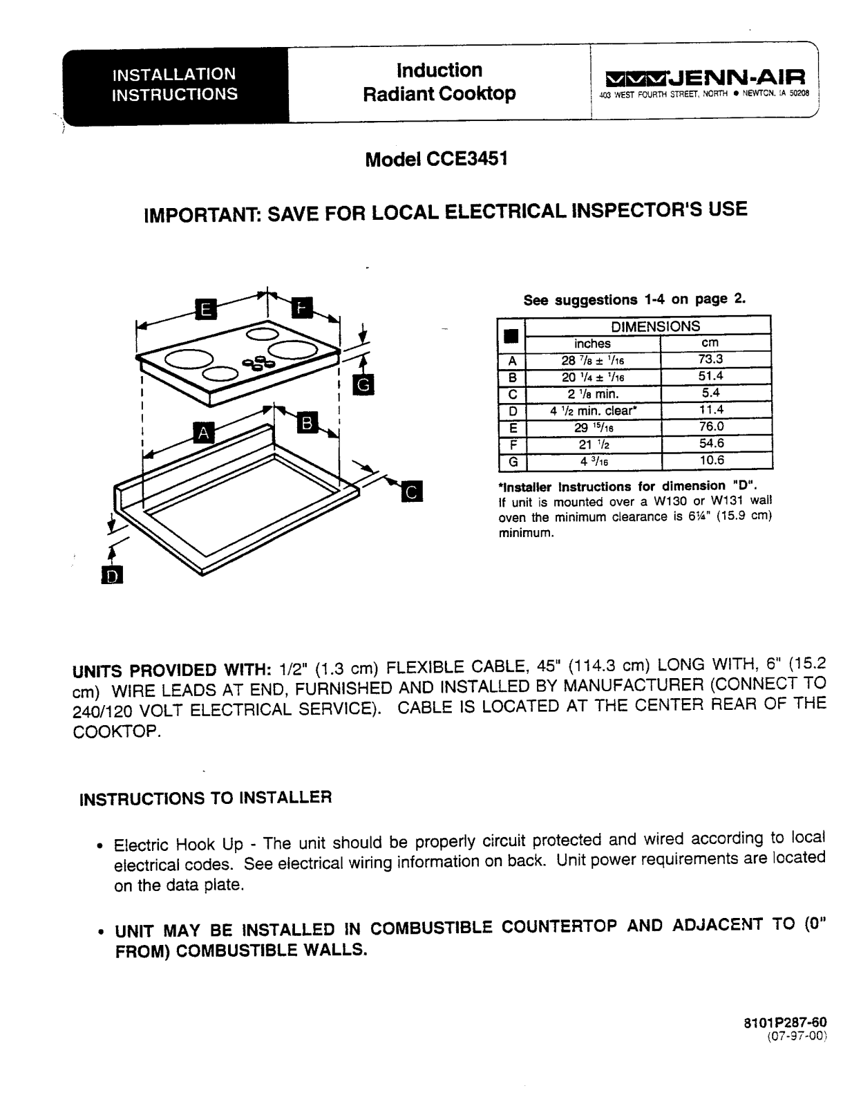 Jenn-Air CCE3451W, CCE3451B Installation Instructions