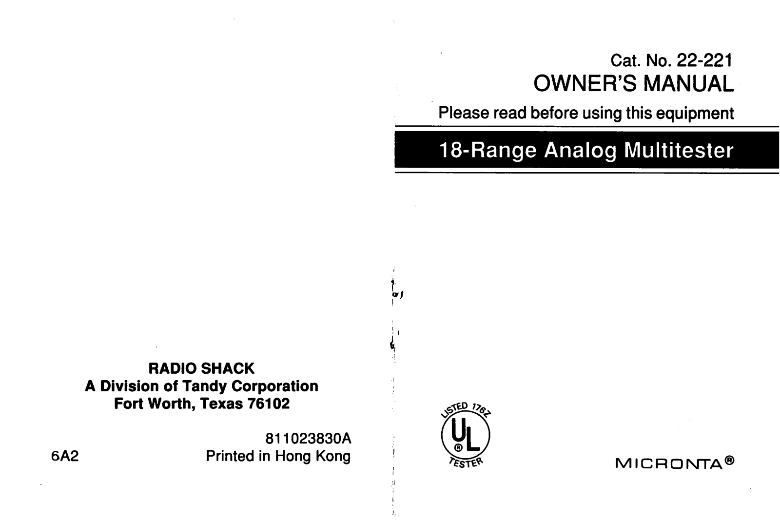 Radio Shack MICRONTA User Manual