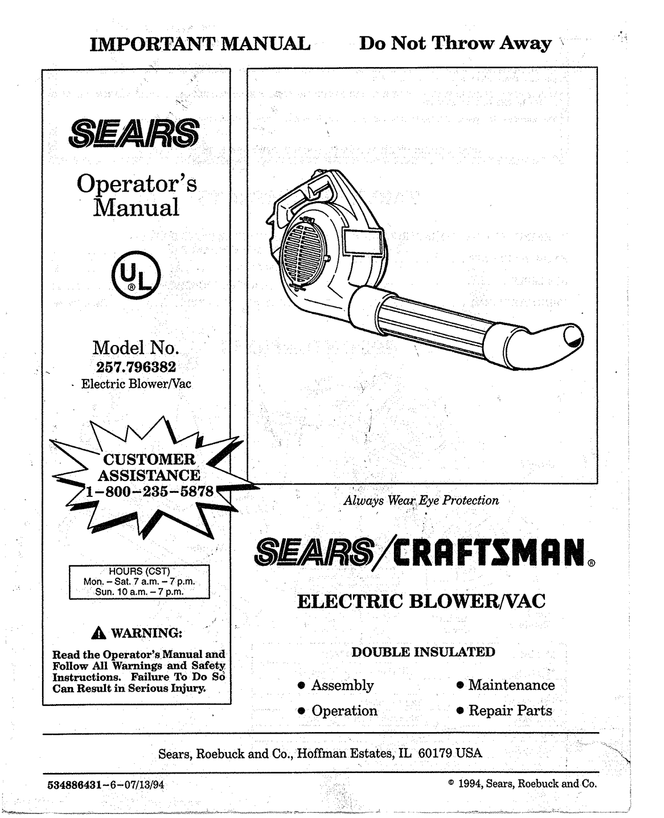 Sears 257.796382 User Manual