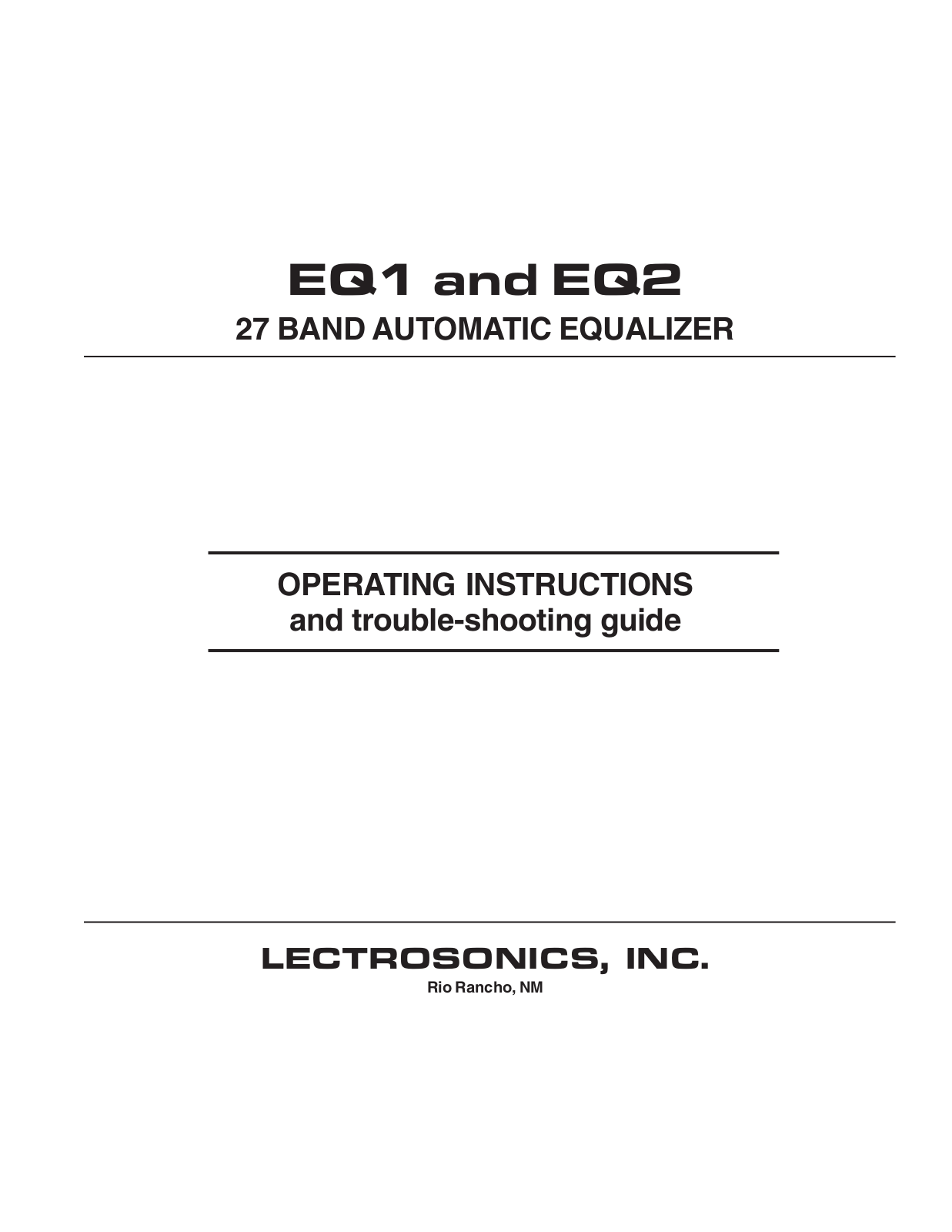 Lectrosonics EQ1, EQ2 User Manual