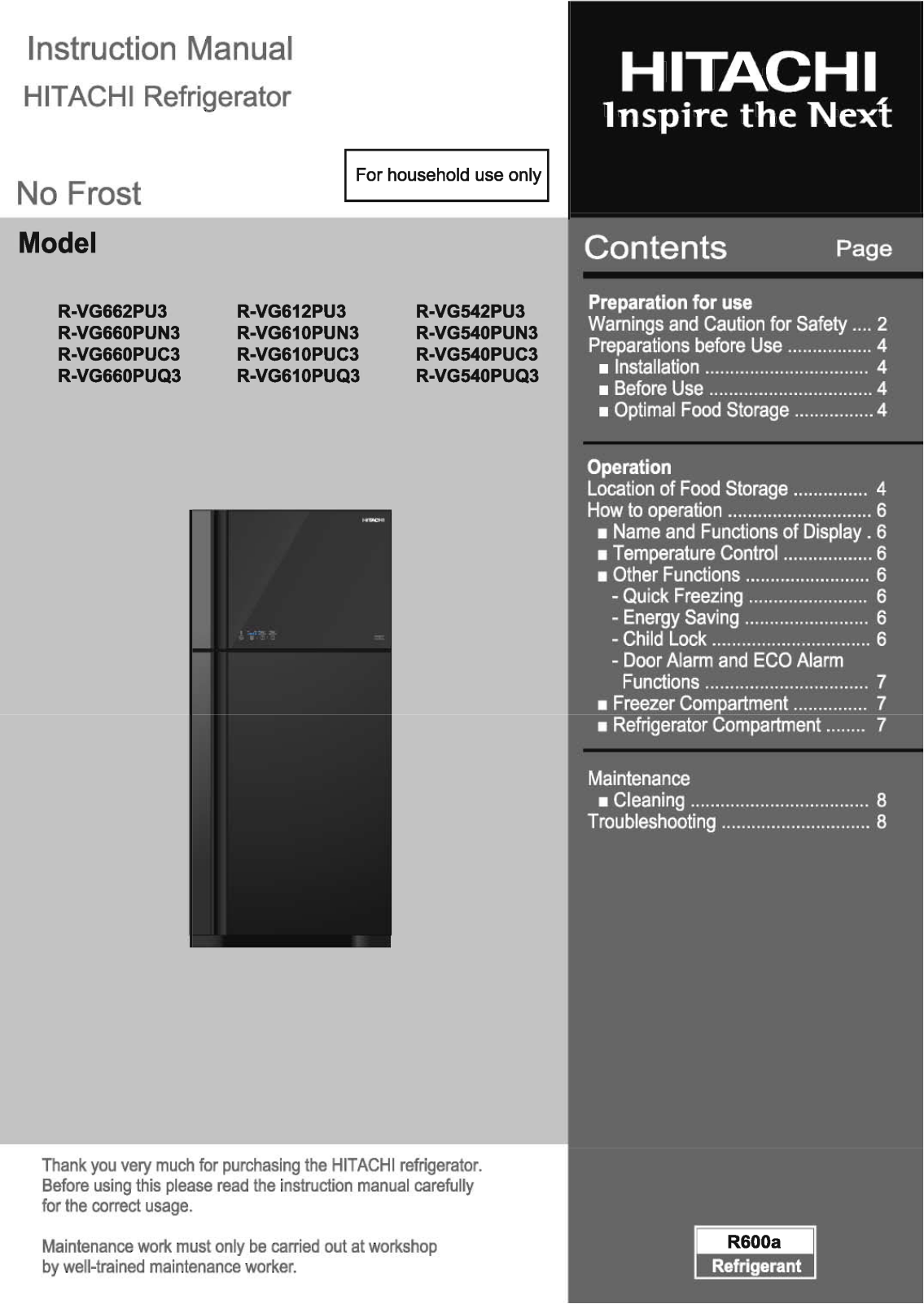 Hitachi R-VG662 PU3 GPW User Manual