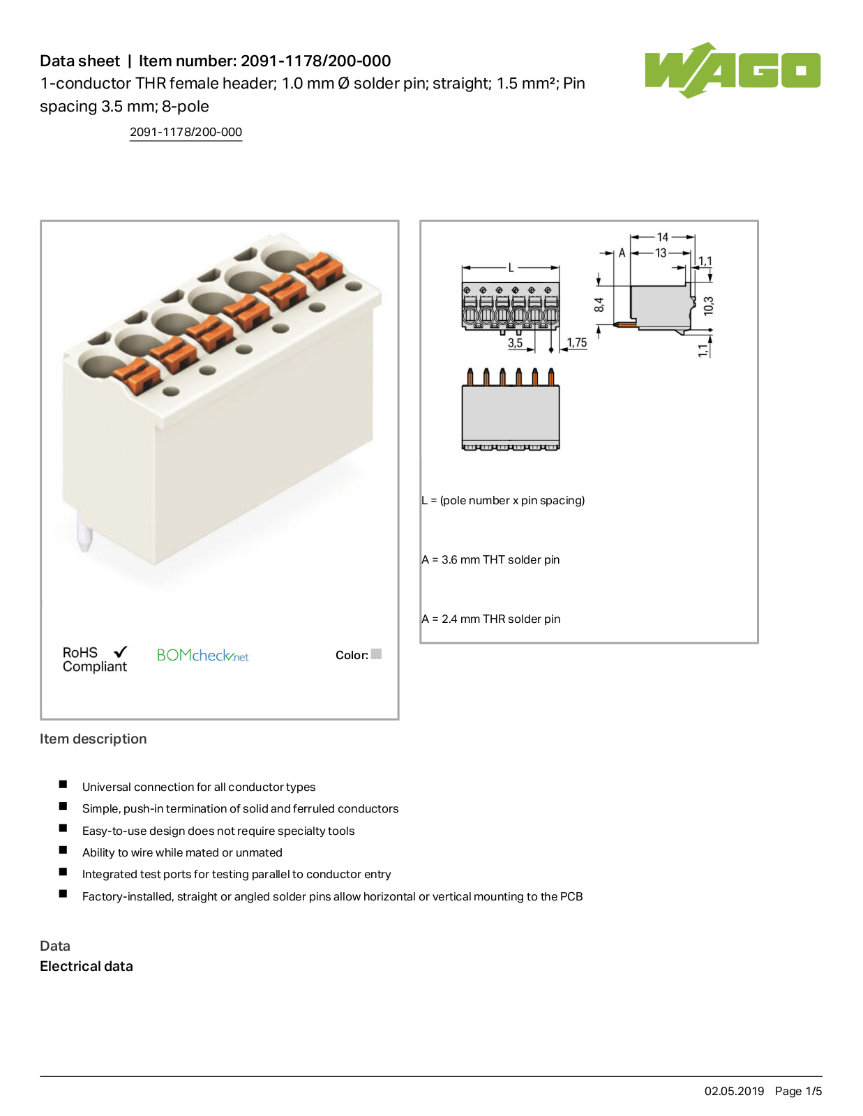 Wago 2091-1178/200-000 Data Sheet