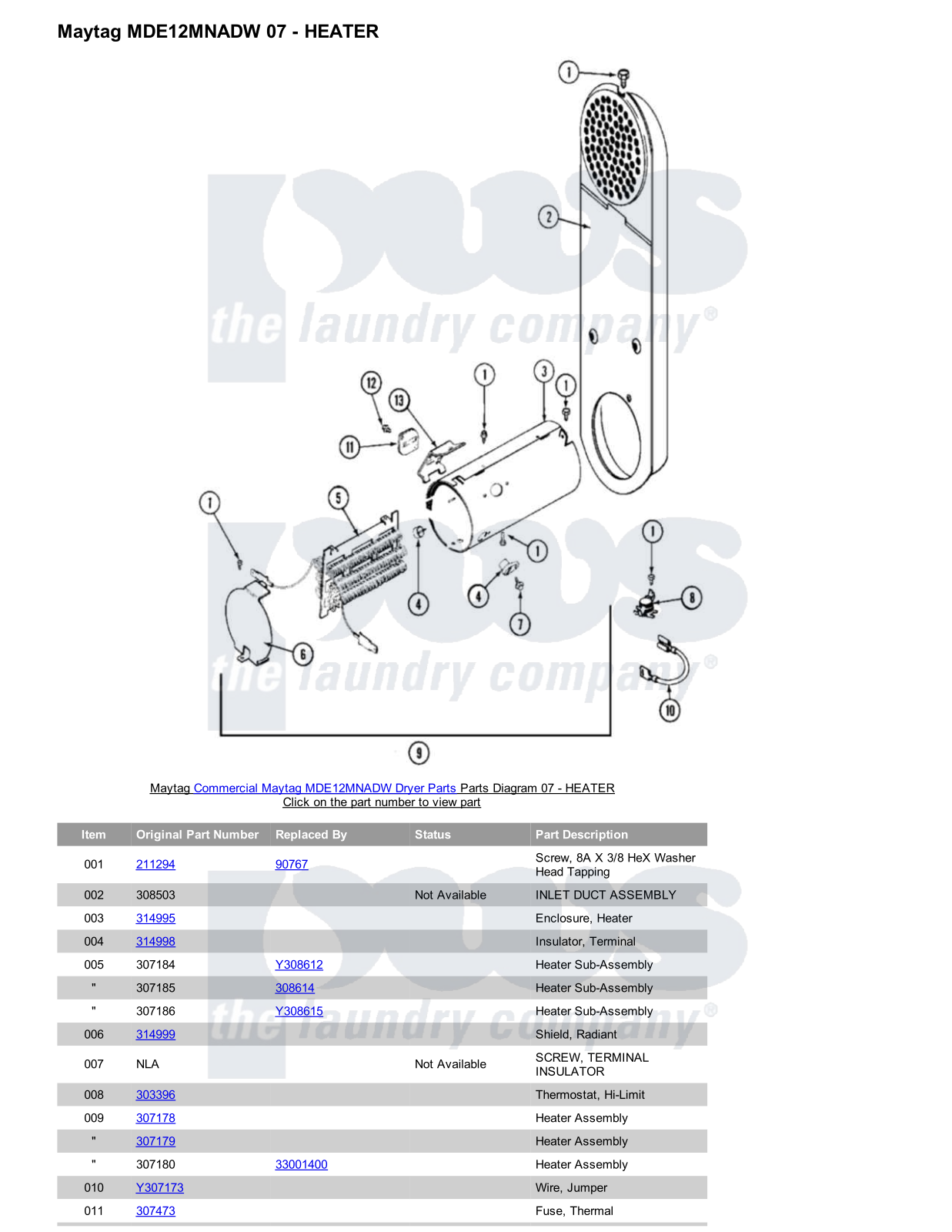 Maytag MDE12MNADW Parts Diagram