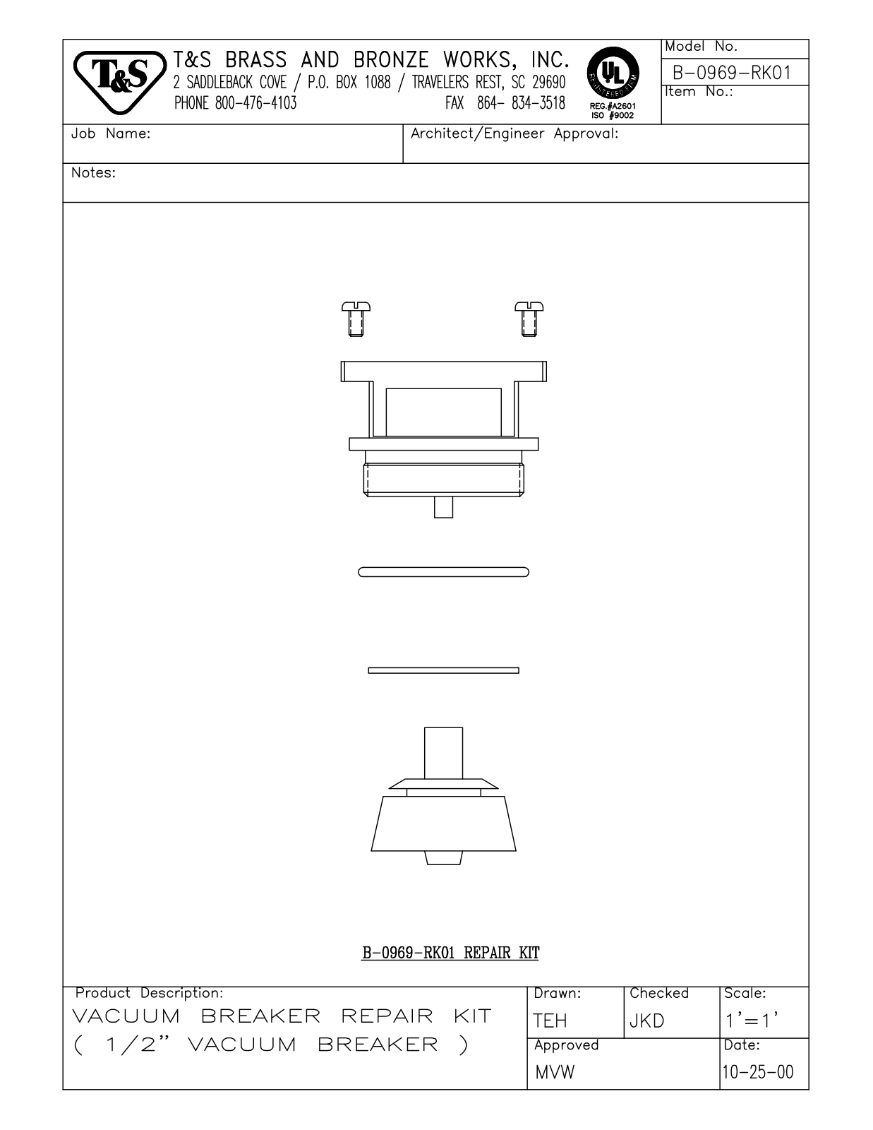 T & S Brass & Bronze Works B-0969-RK01 General Manual