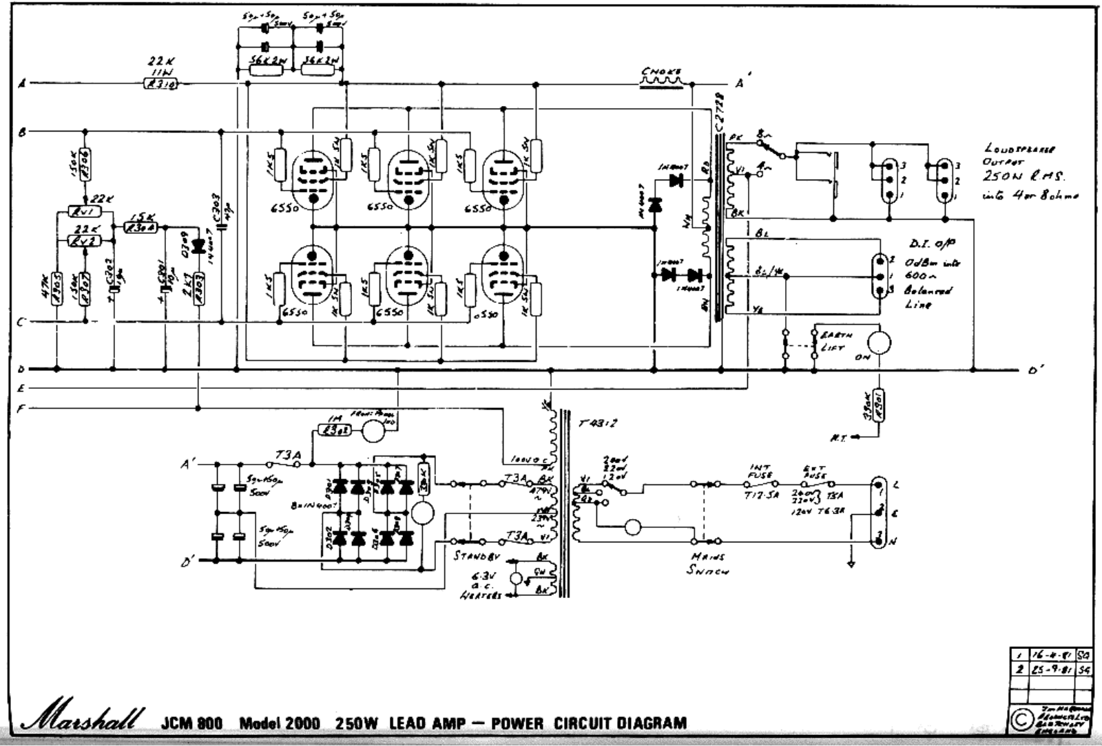 Marshall 2000-250W-Pwr-2 Schematic