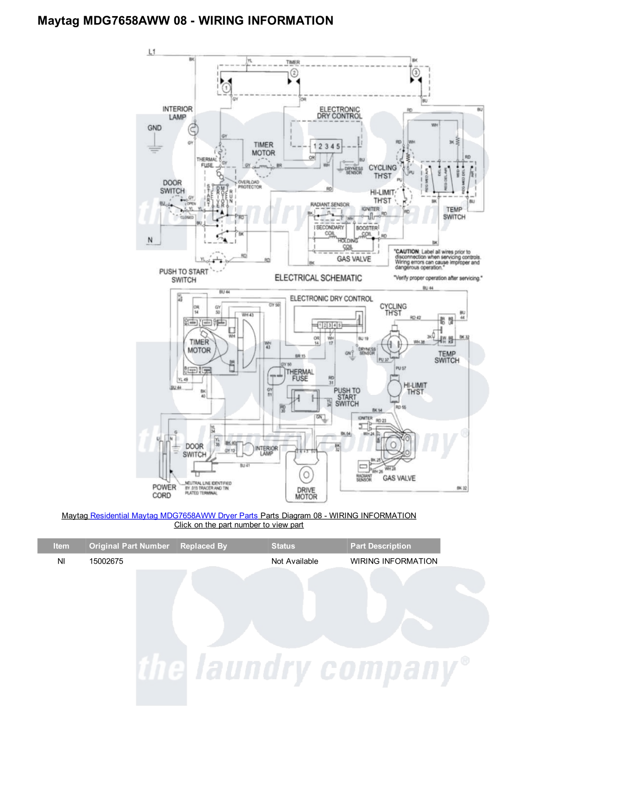 Maytag MDG7658AWW Parts Diagram