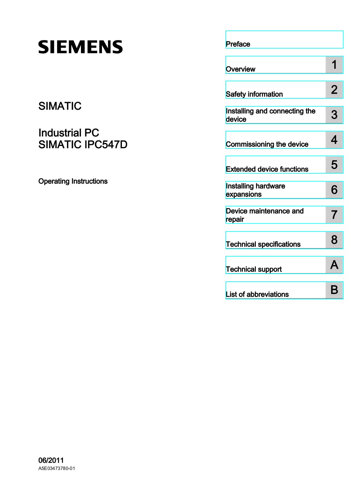 Siemens SIMATIC IPC547D Operating Instructions Manual