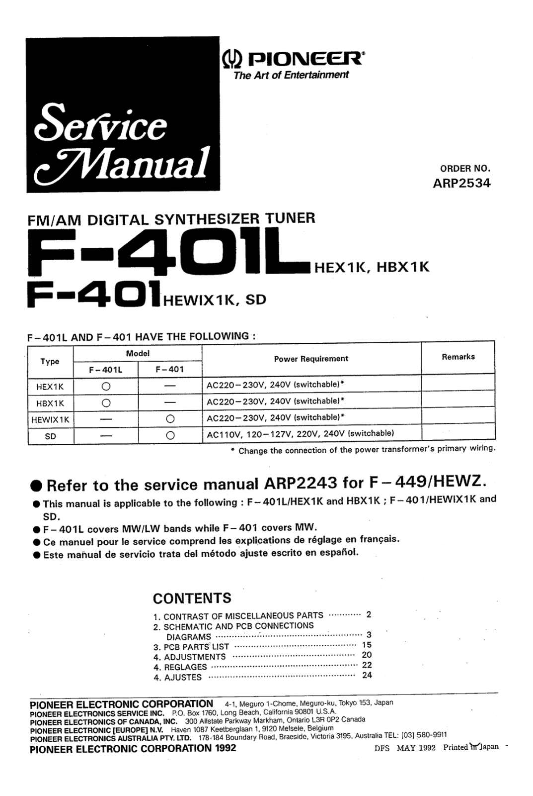 Pioneer F-401 Service manual