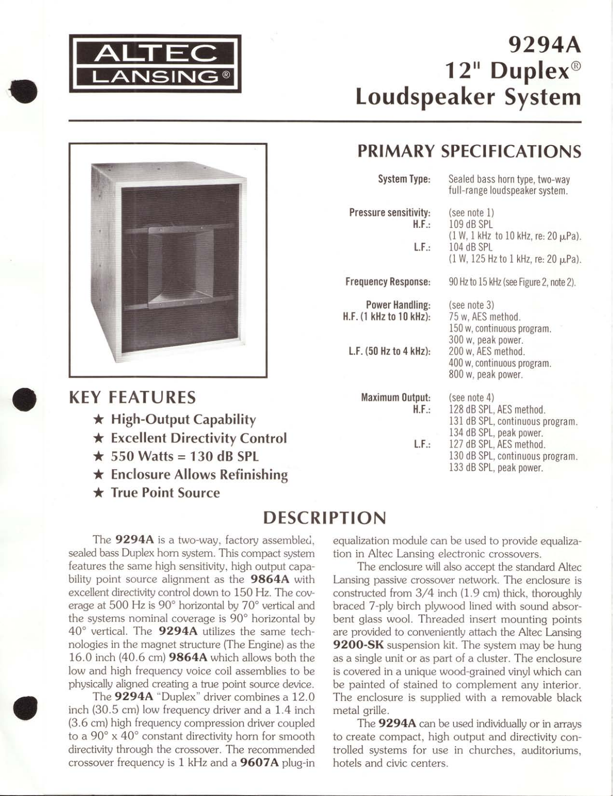 Altec lansing 9294A User Manual