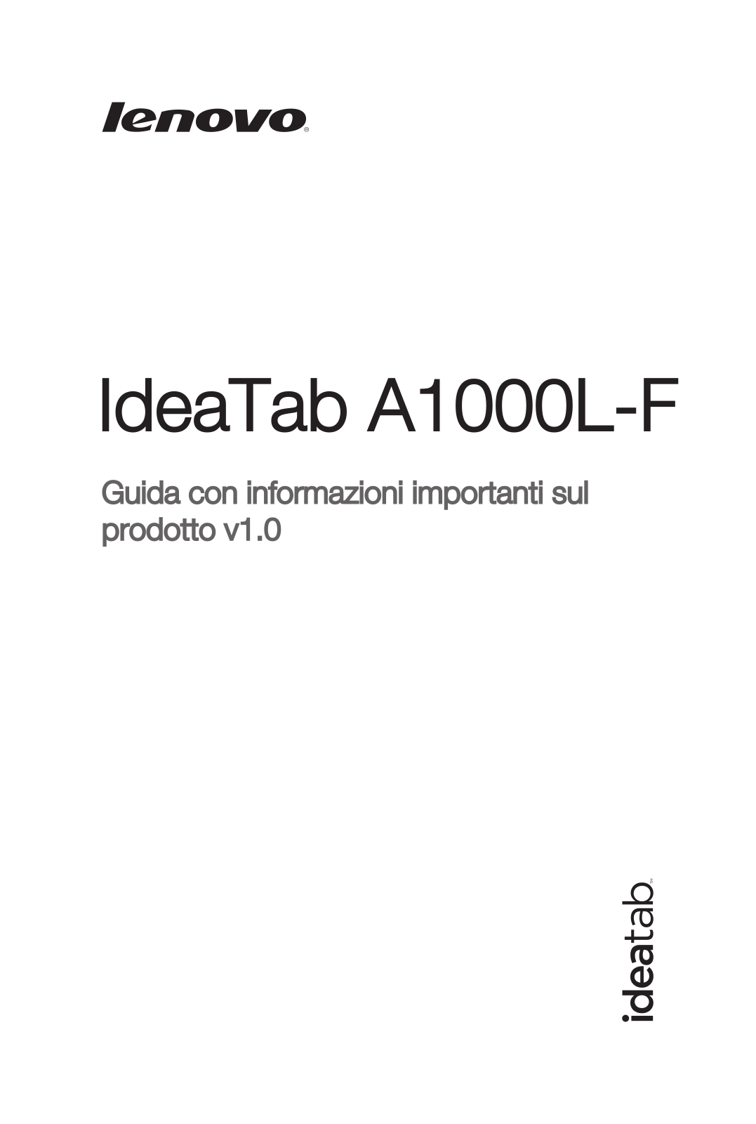 Lenovo IdeaTab A1000L-F Important Product Information Guide