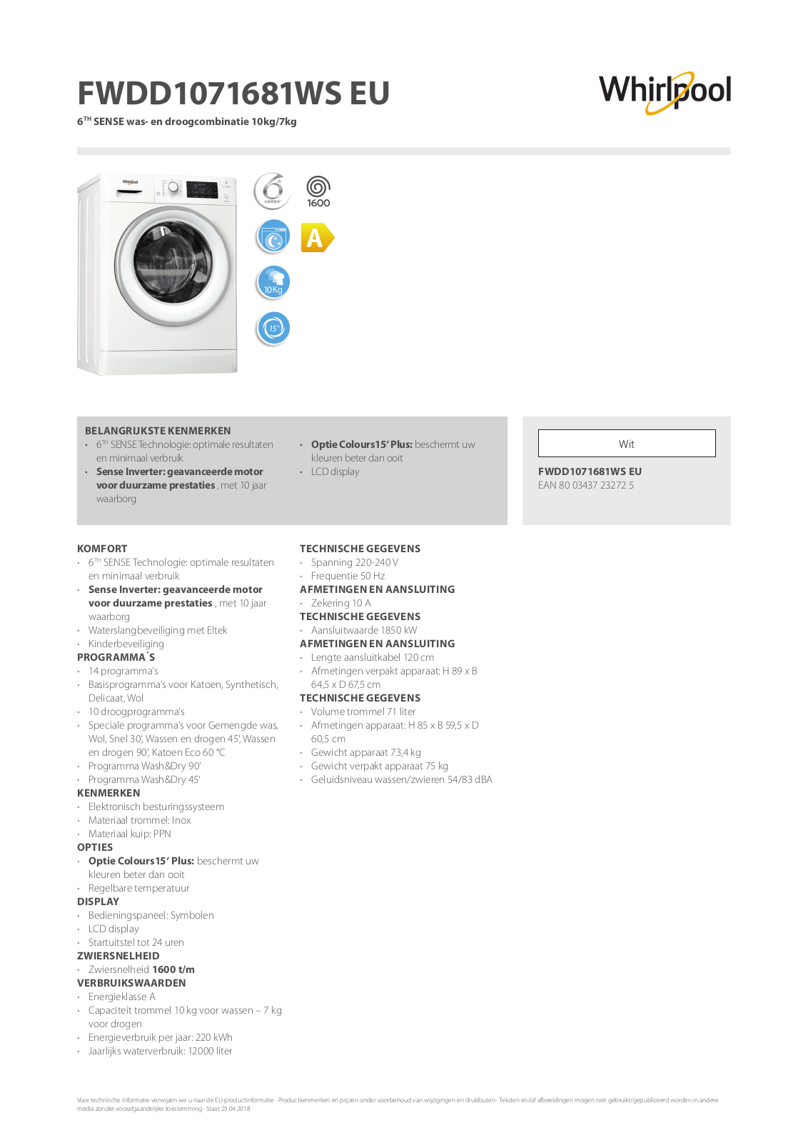 Whirlpool FWDD1071681WSEU User manual