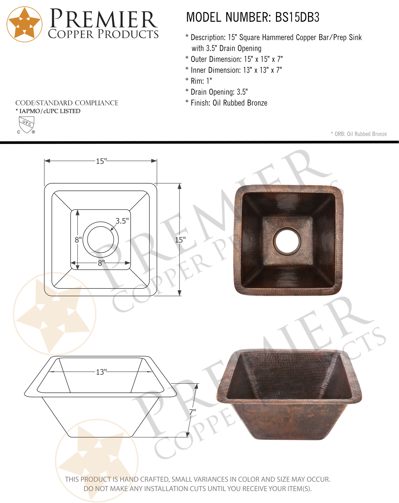 Premier Copper Products IER1915 Specifications - ManualMachine.com