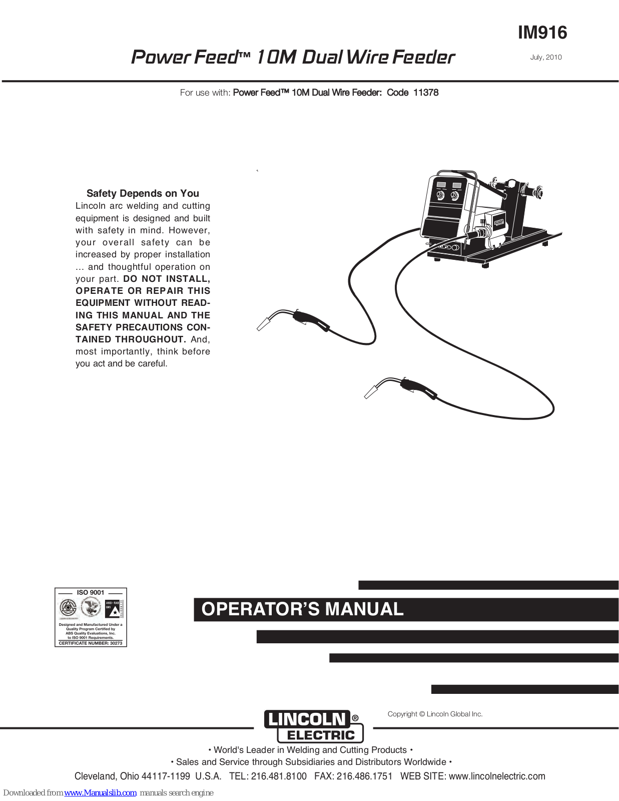 Lincoln Electric POWER FEED IM916, POWER FEED 10M Operator's Manual