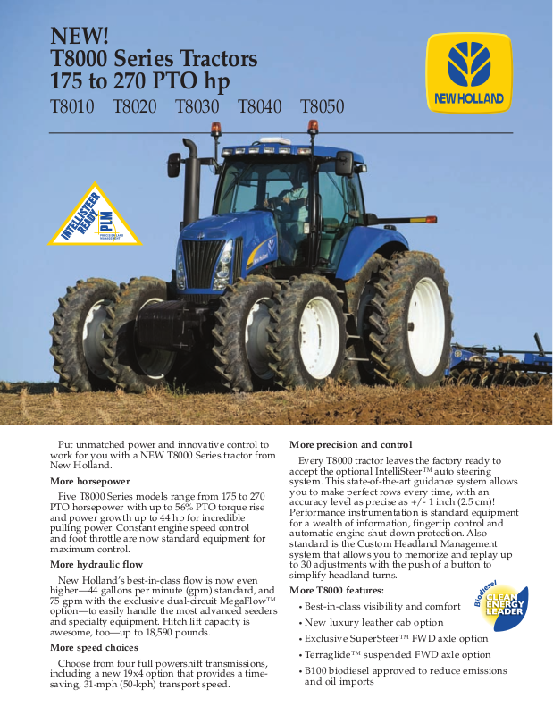 New Holland T8040, T8020, T8030, T8050, T8010 User Manual