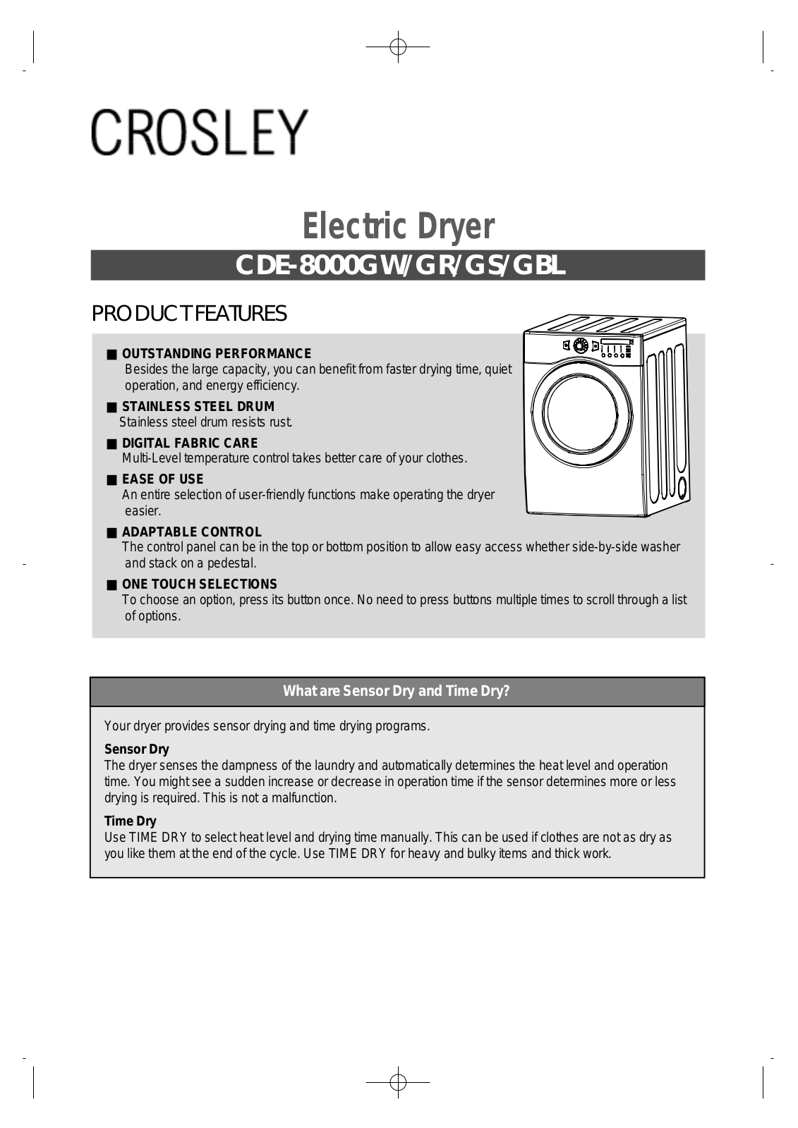 Crosley CDE-8000GW, CDE-8000GBL, CDE-8000GS, CDE-8000GR User Manual