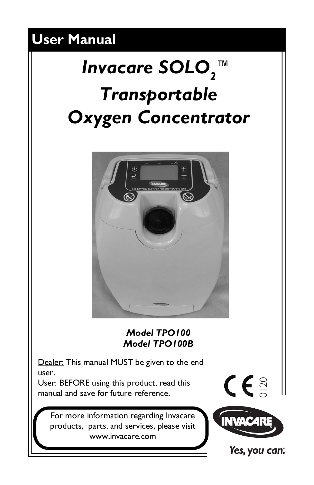 Invacare TPO100, TPO100B User Manual