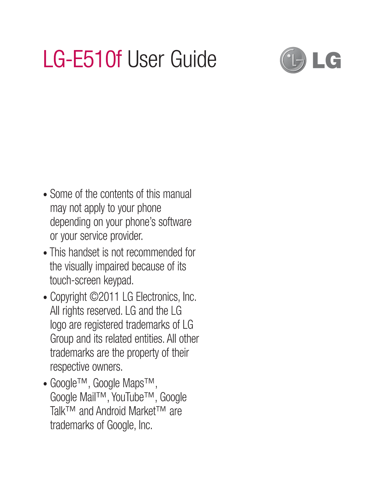 LG E510F Users manual