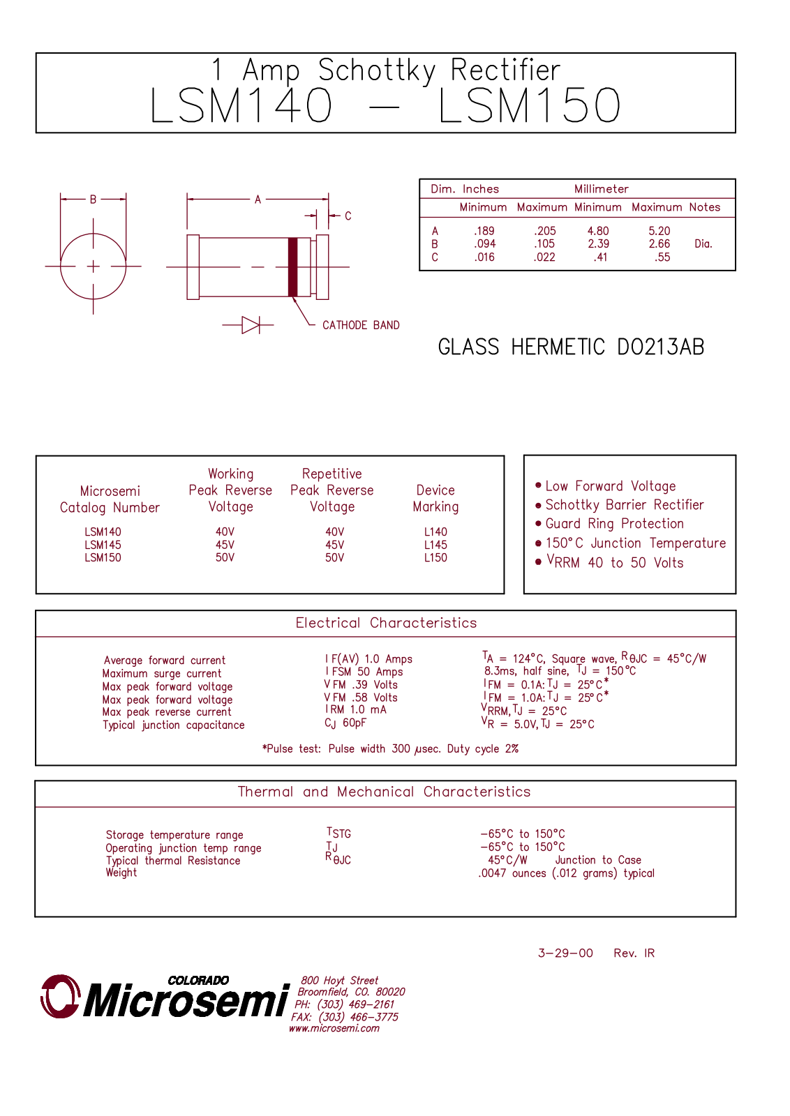 Microsemi Corporation LSM140MELF, LSM150MELF, LSM145MELF Datasheet