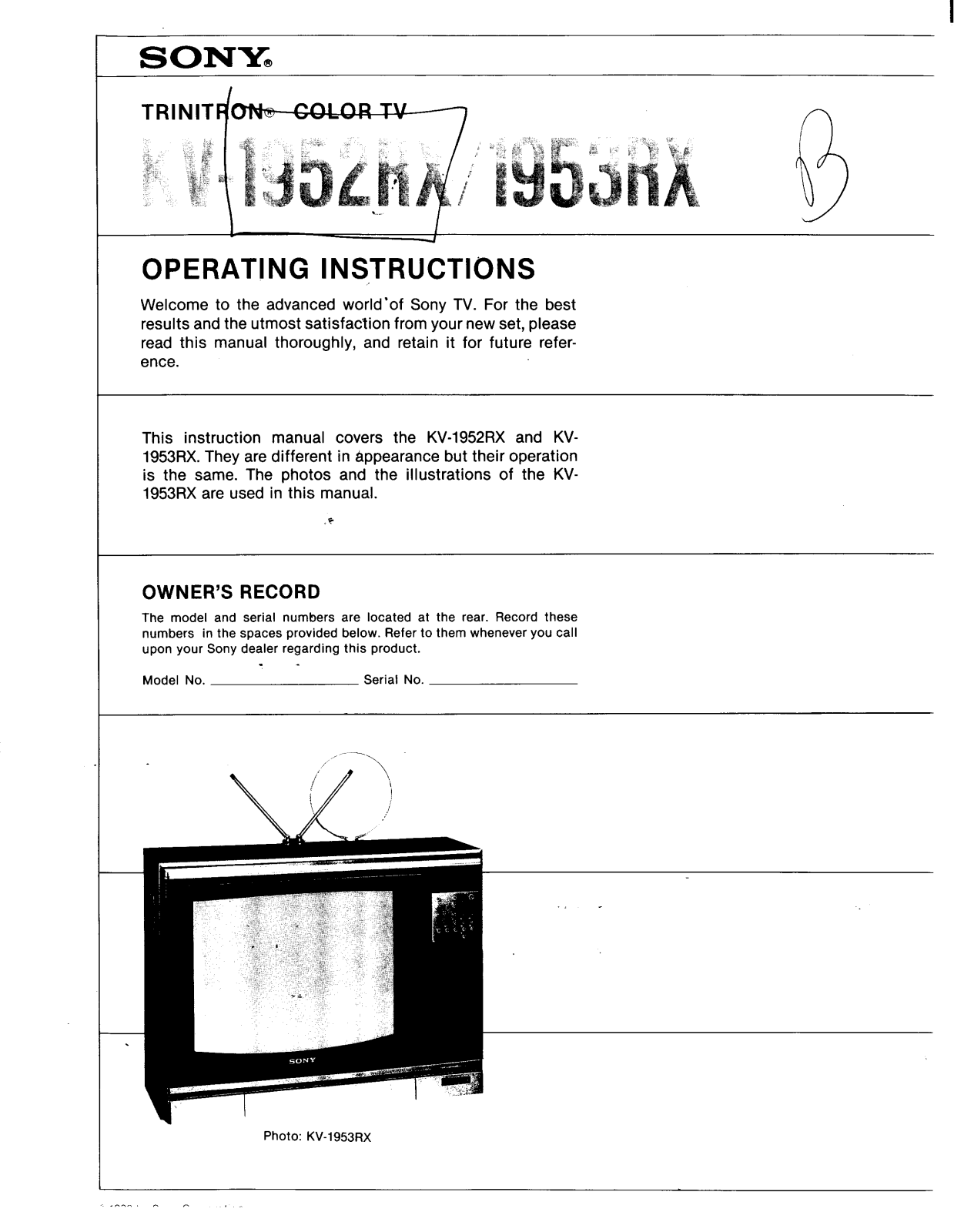 Sony KV-1953RX Primary User Manual