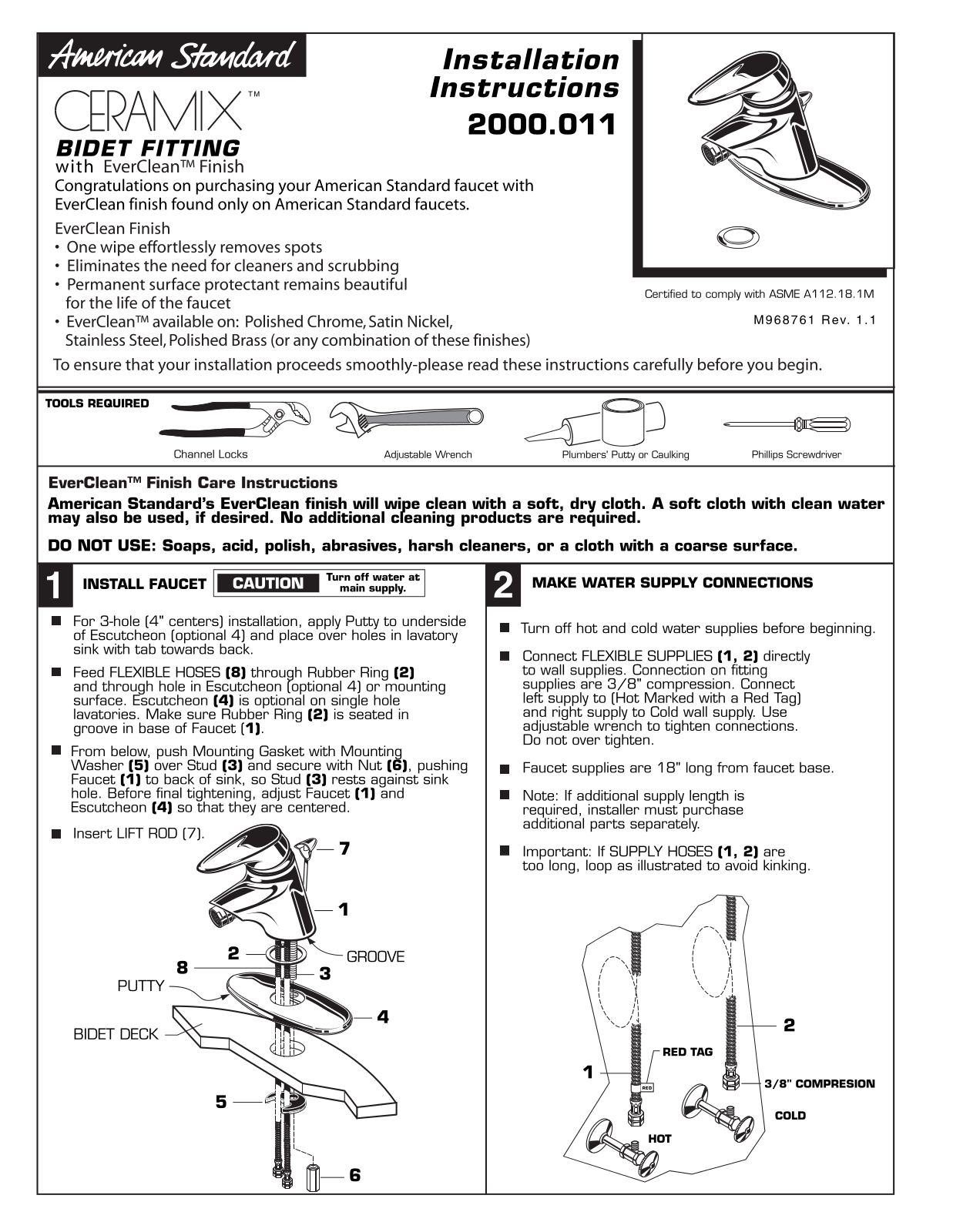 American Standard 2000.011 User Manual