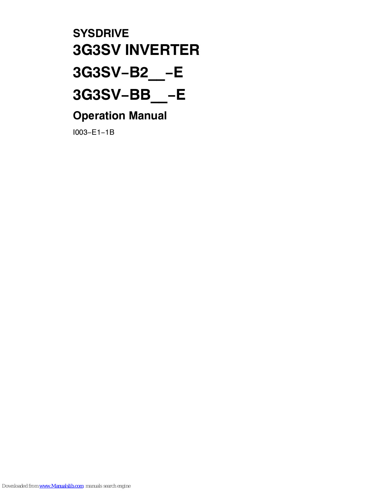 Omron SYSDRIVE 3G3SV-B2002-E, SYSDRIVE 3G3SV User Manual