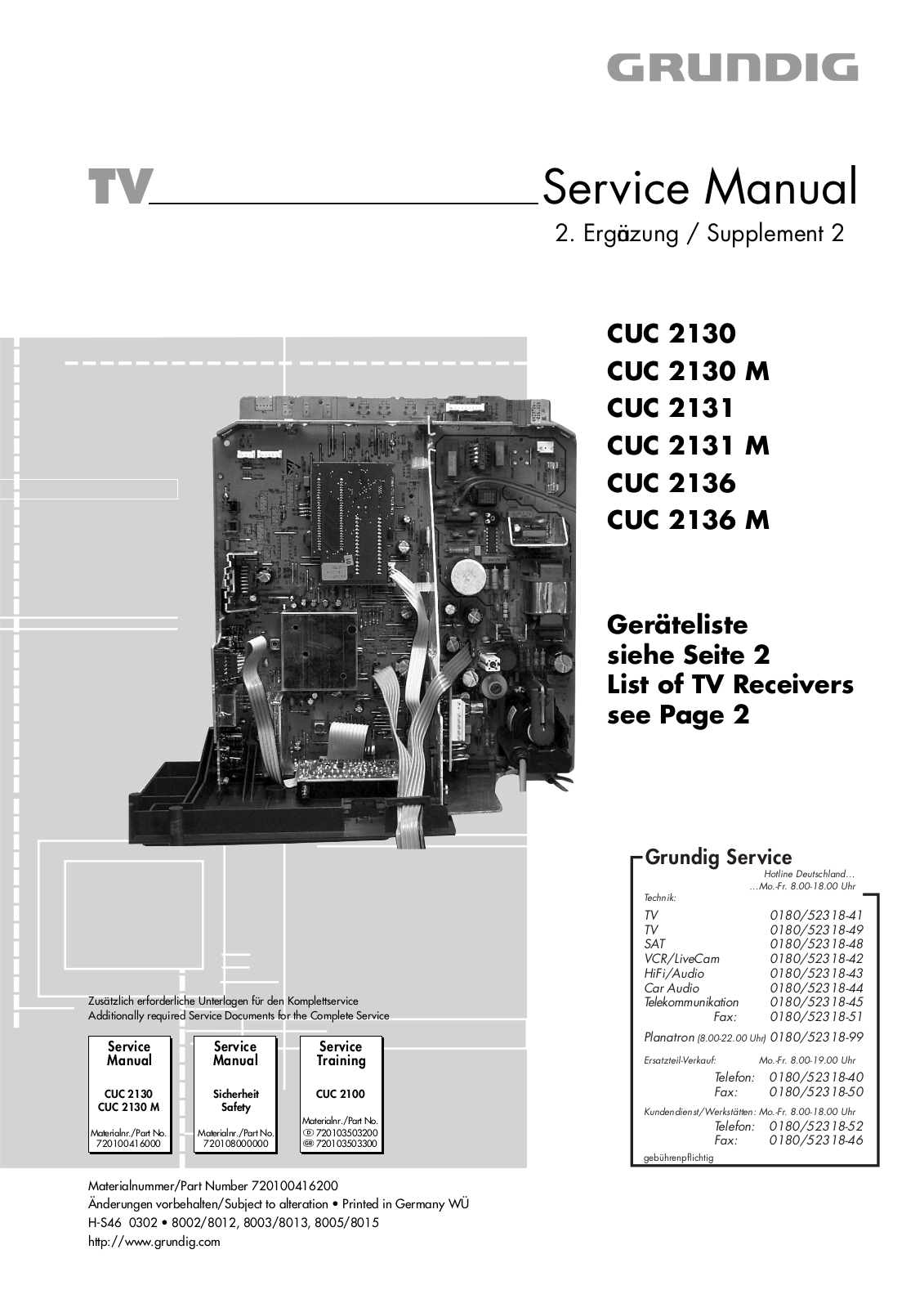Grundig ST 63-4101-8, ST 70-5101-8, CUC 2131 M, MF 72-3101-8, ELEGANCE 63 Service Manual