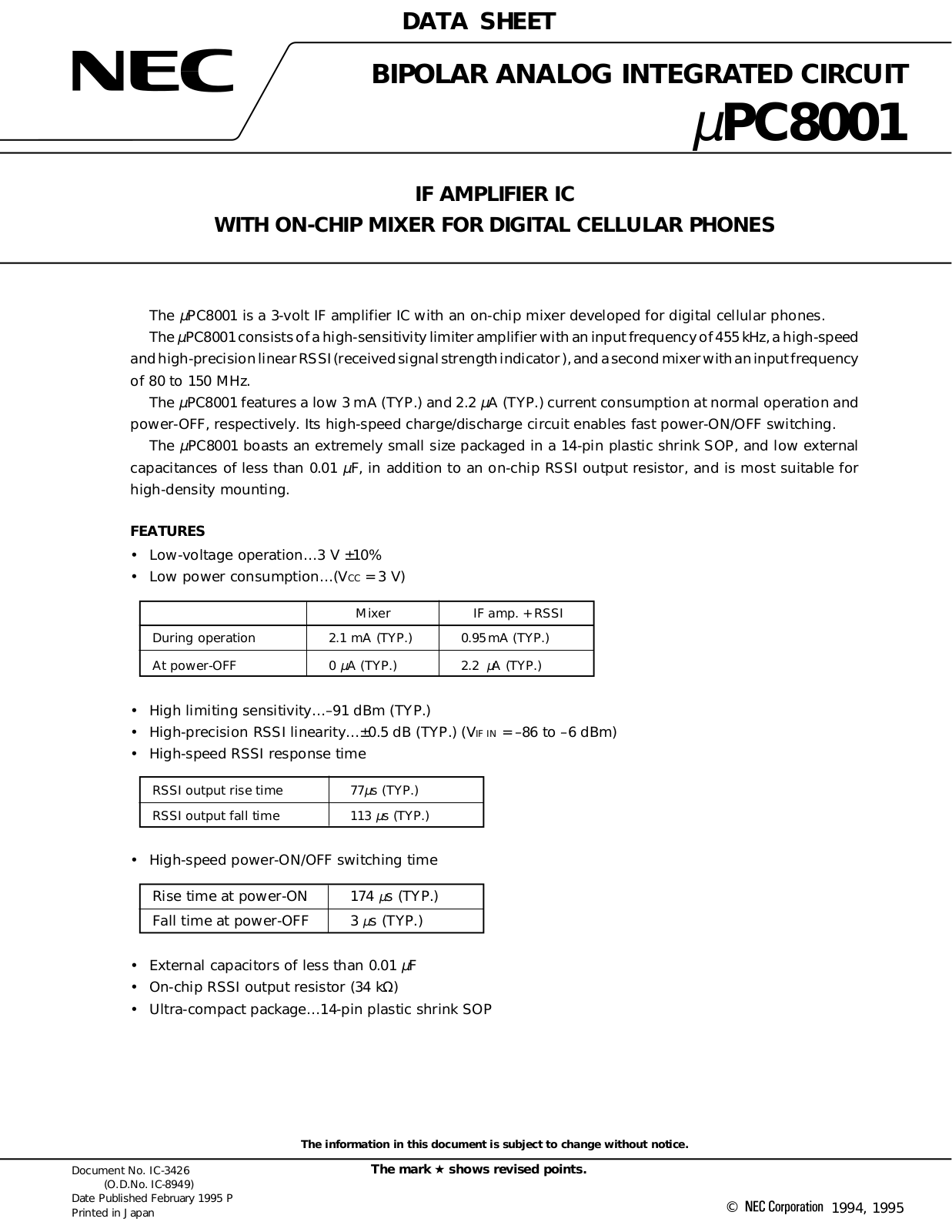 NEC UPC8001GR-E2, UPC8001GR-E1, UPC8001GR Datasheet