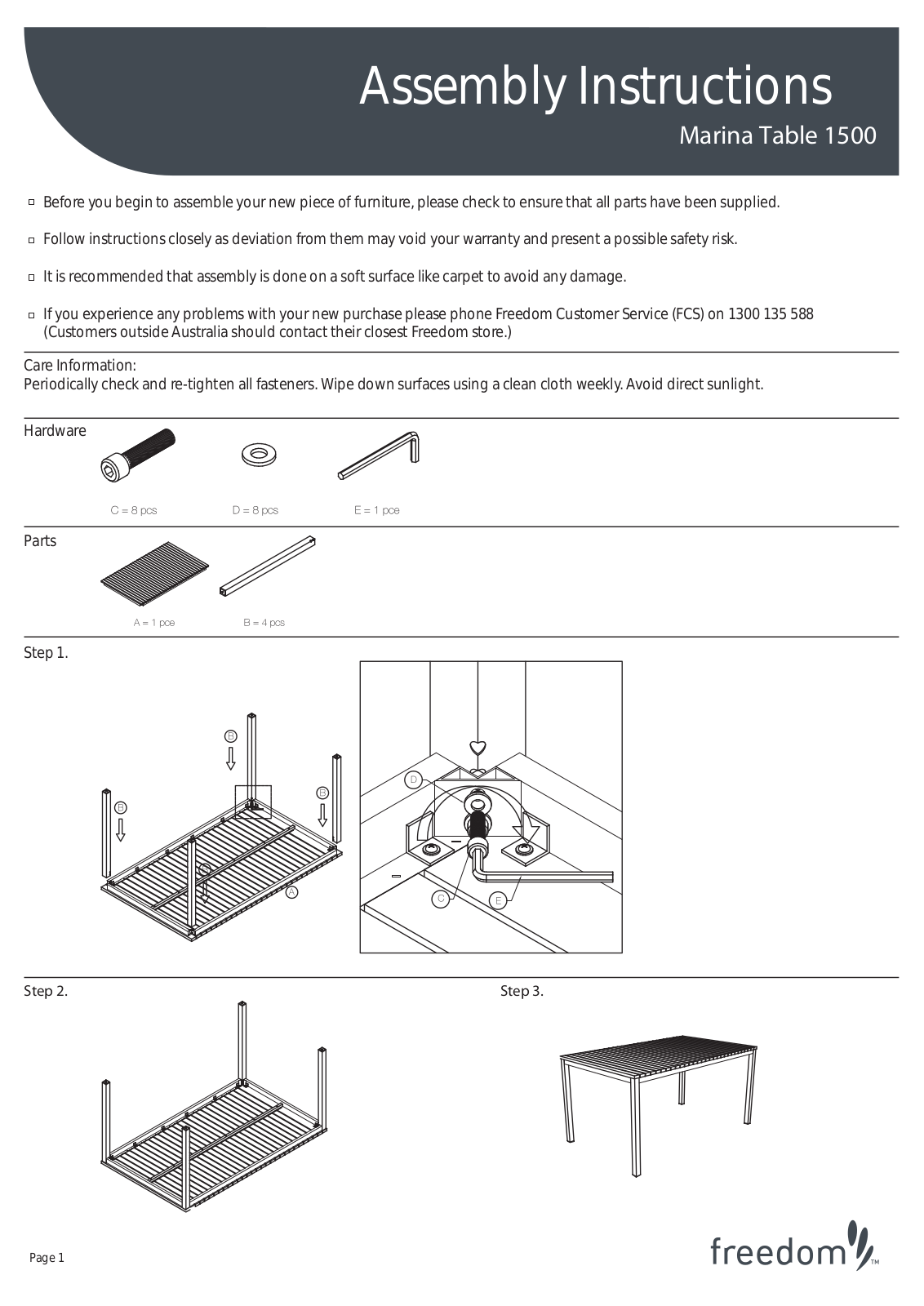 Freedom Marina Table 1500 Assembly Instruction