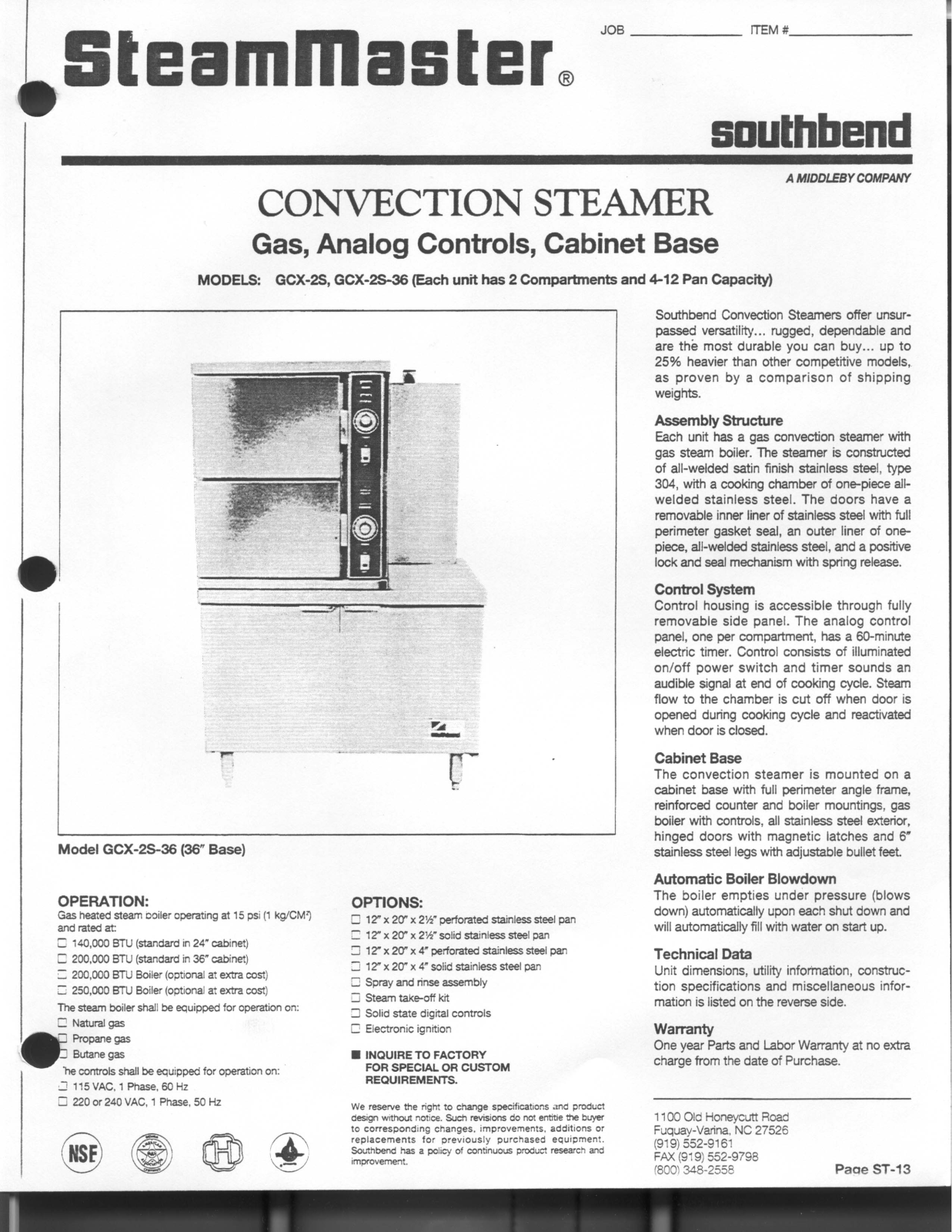 Southbend GCX-2S-36 General Manual