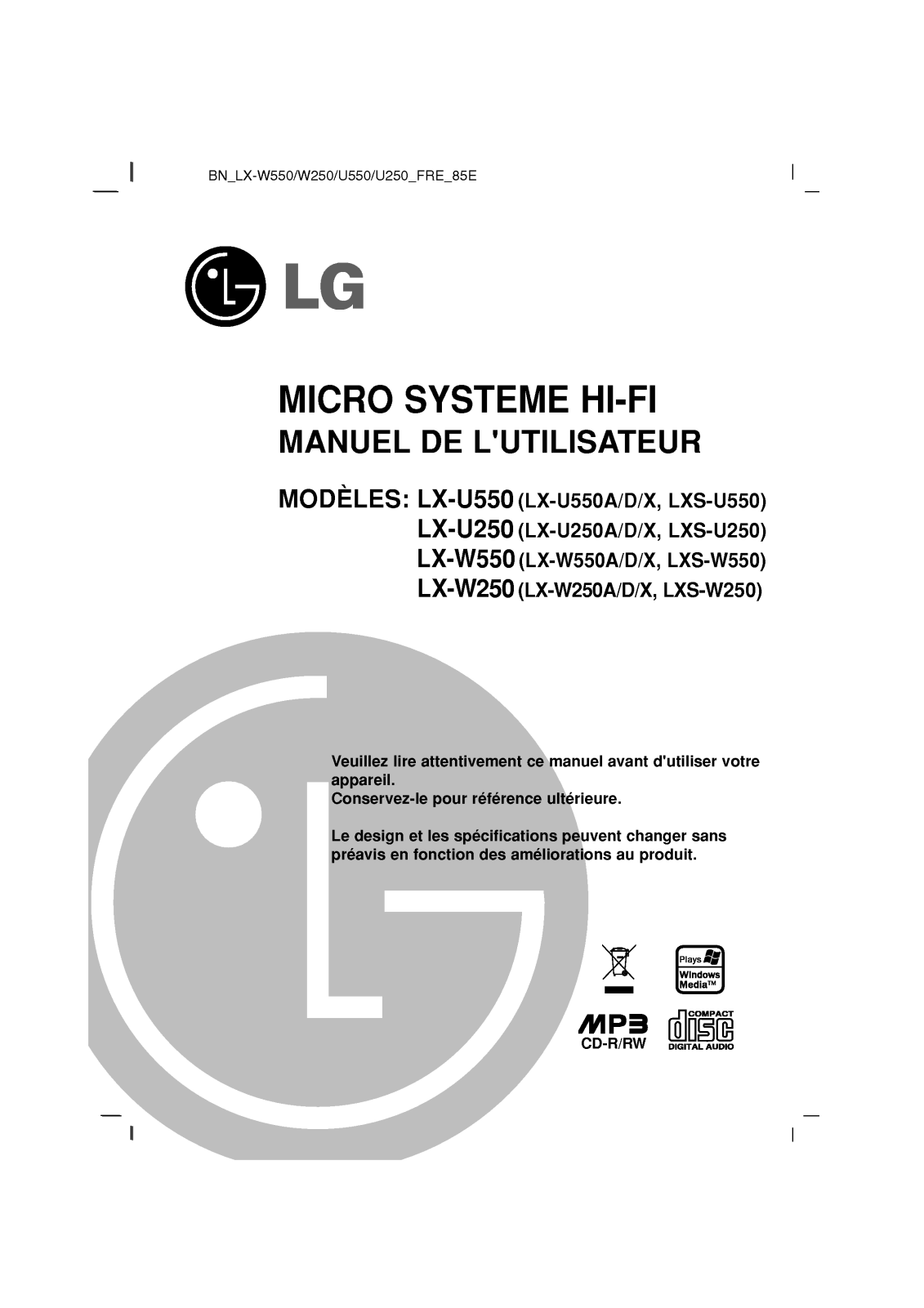 LG LX-U250 User Manual
