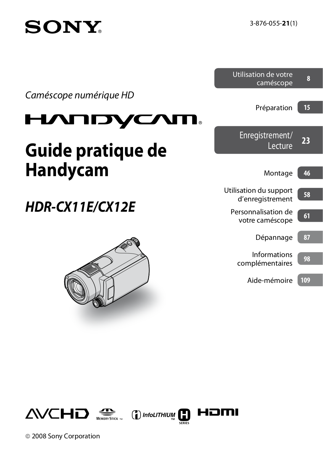 SONY HDR-CX12E User Manual