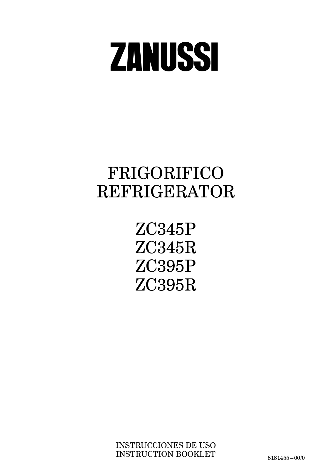 Zanussi ZC395P, ZC345P, ZC395R User Manual