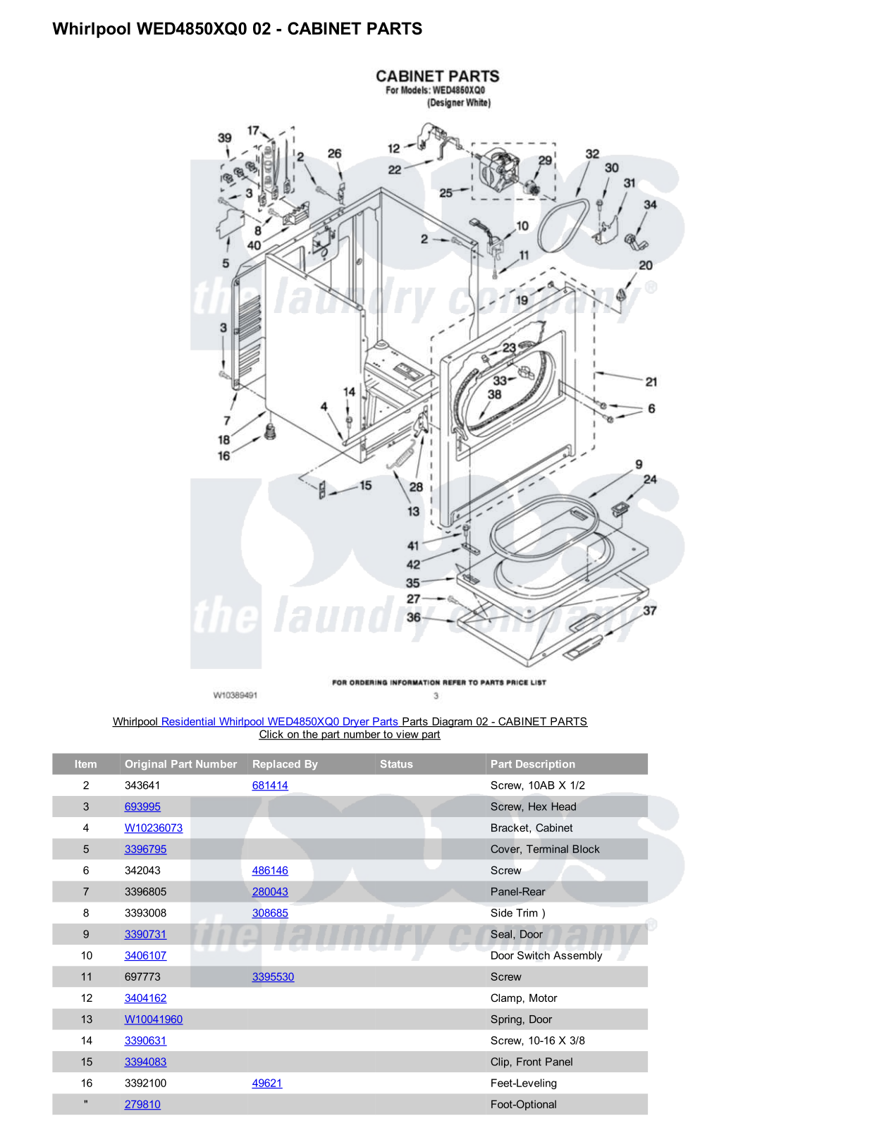 Whirlpool WED4850XQ0 Parts Diagram