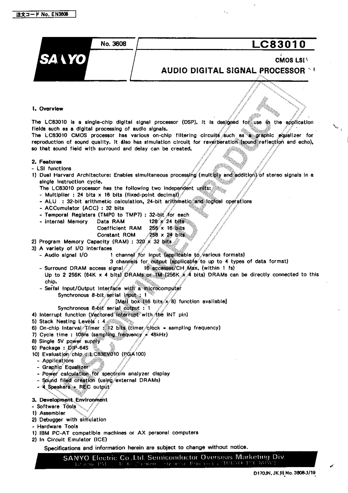 Sanyo LC83010 Specifications