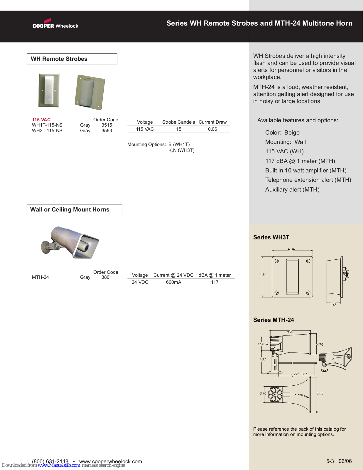 Cooper Wheelock WH1T-115-NS, MTH-24, WH3T-115-NS Specification