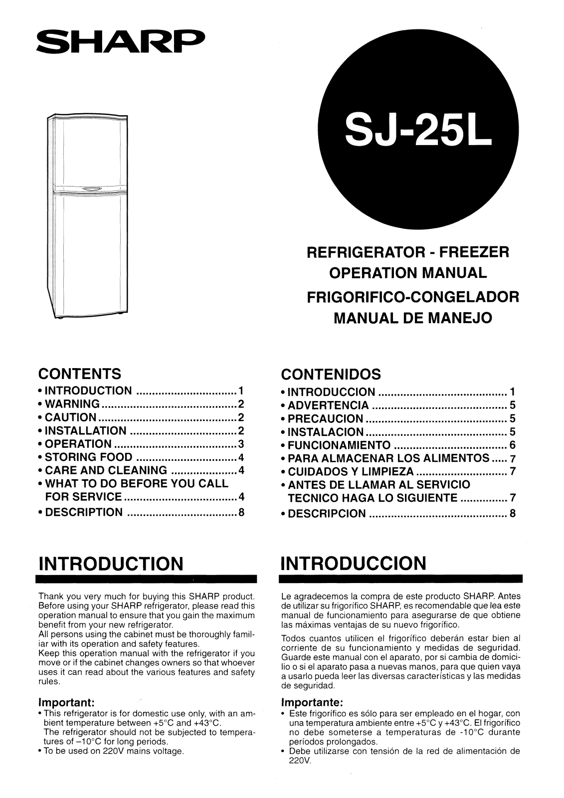 Sharp SJ-25L Operating Manual