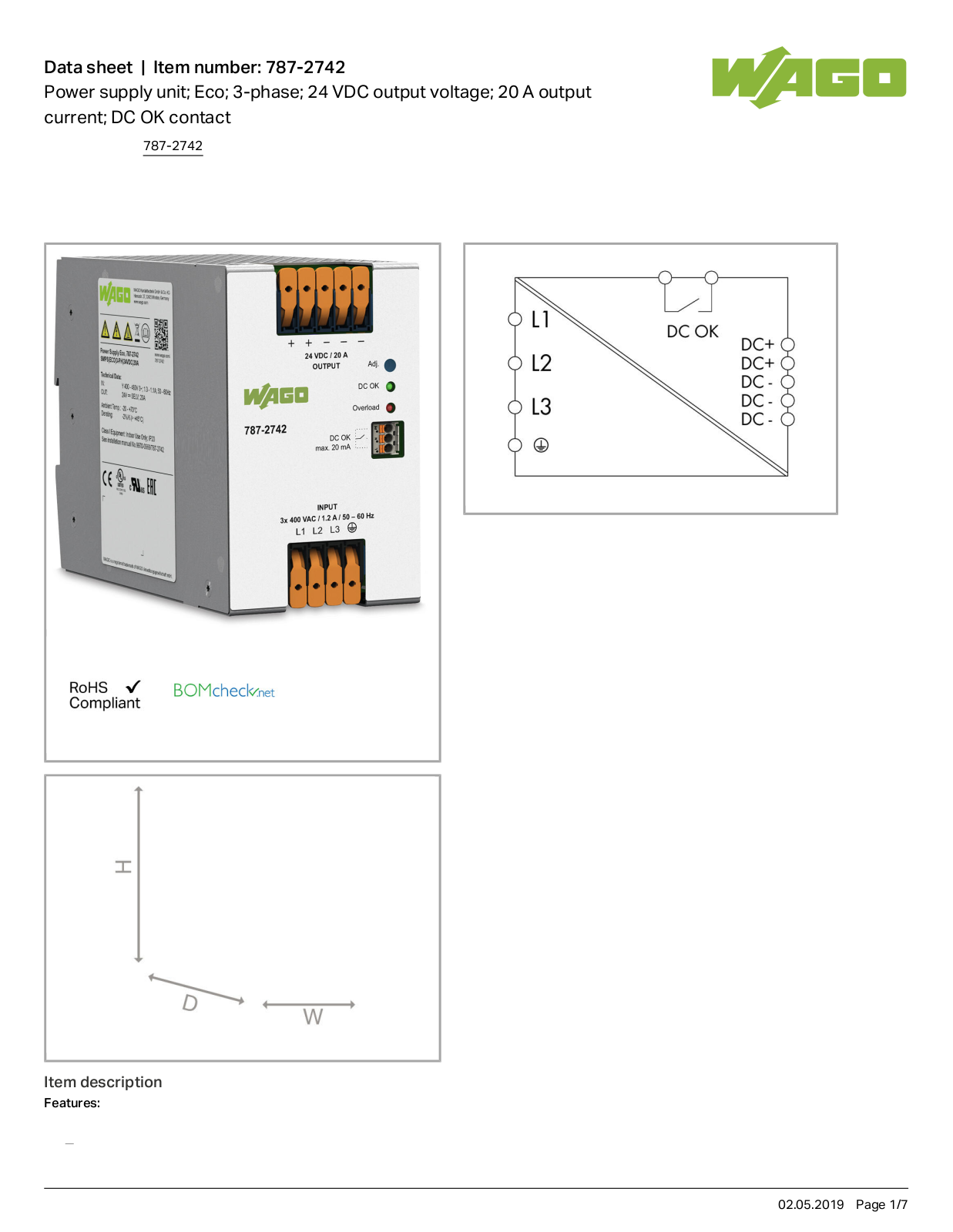 Wago 787-2742 Data Sheet