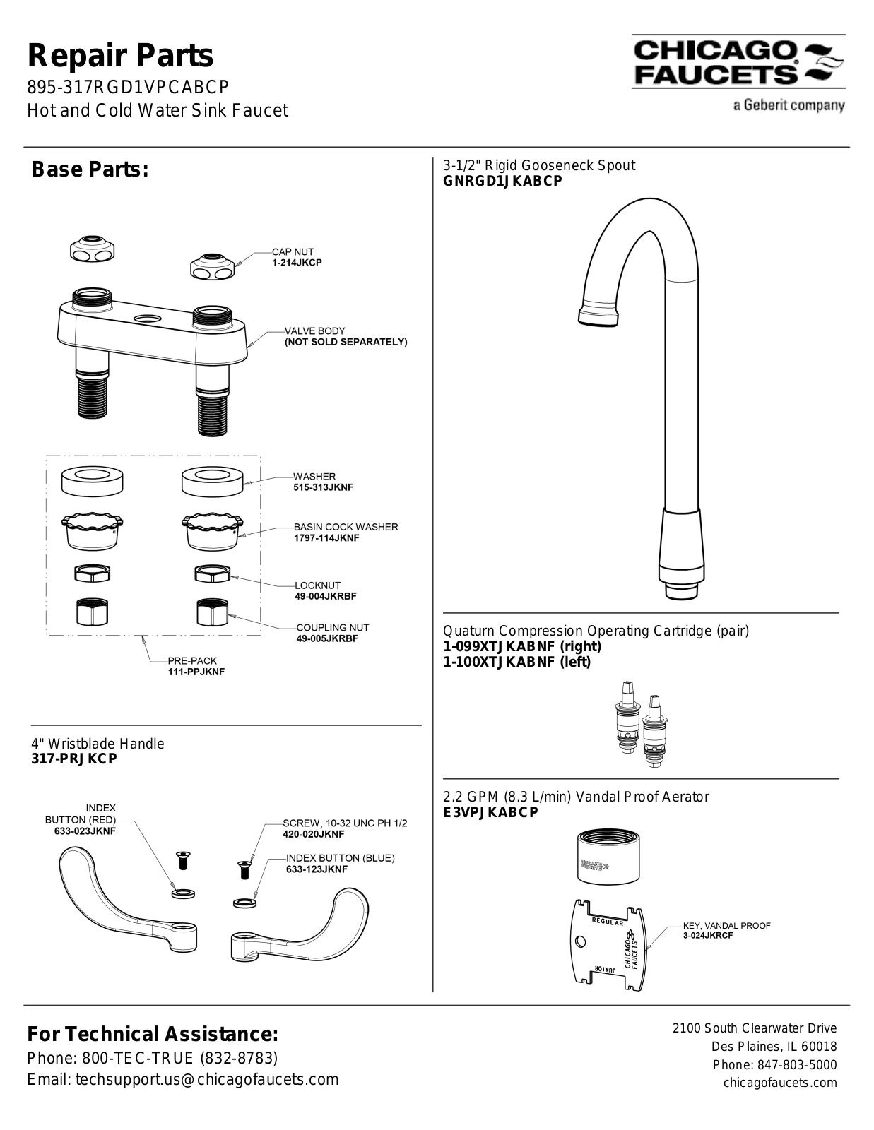 Chicago Faucet 895-317RGD1VPCAB Parts List