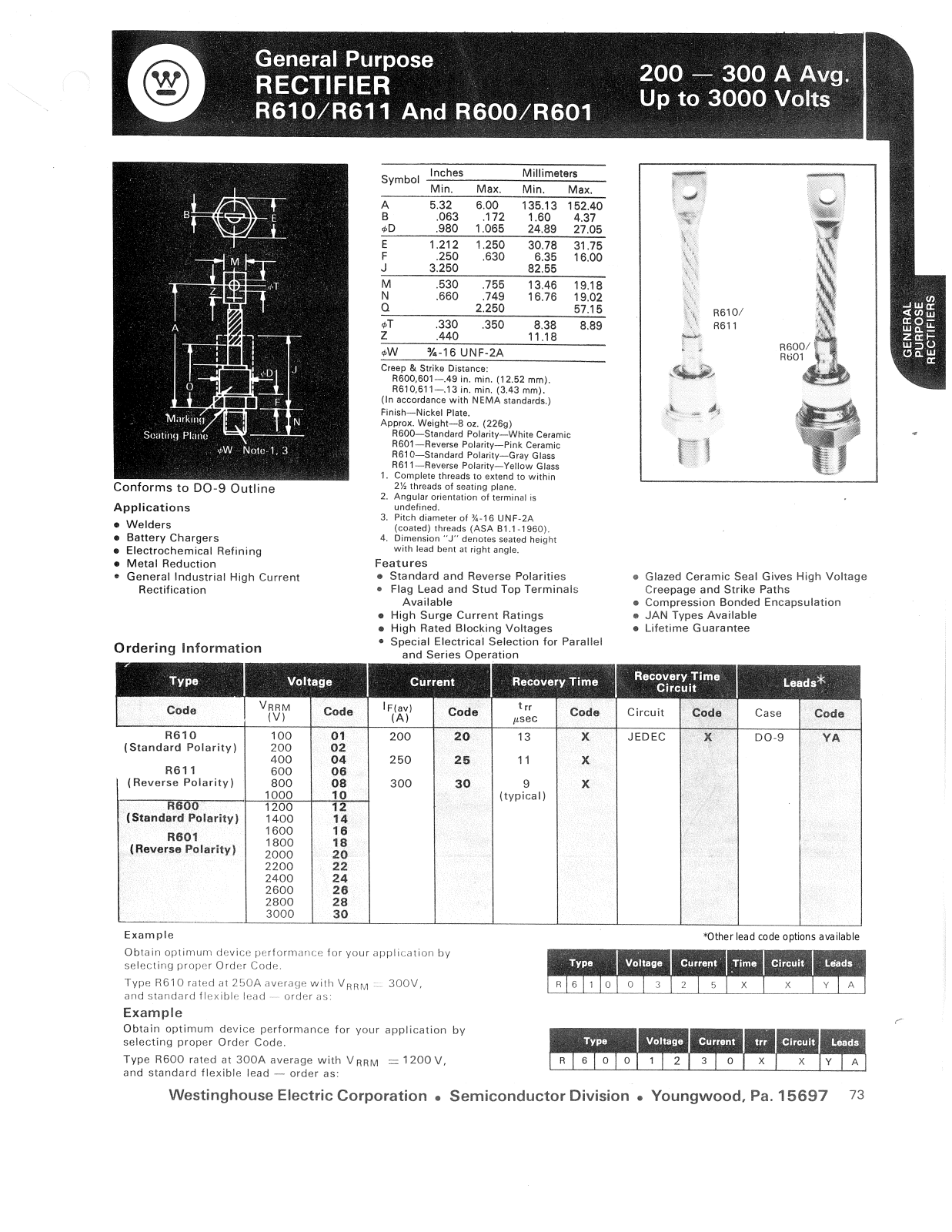 Powerex R600, R601, R610, R611 Data Sheet