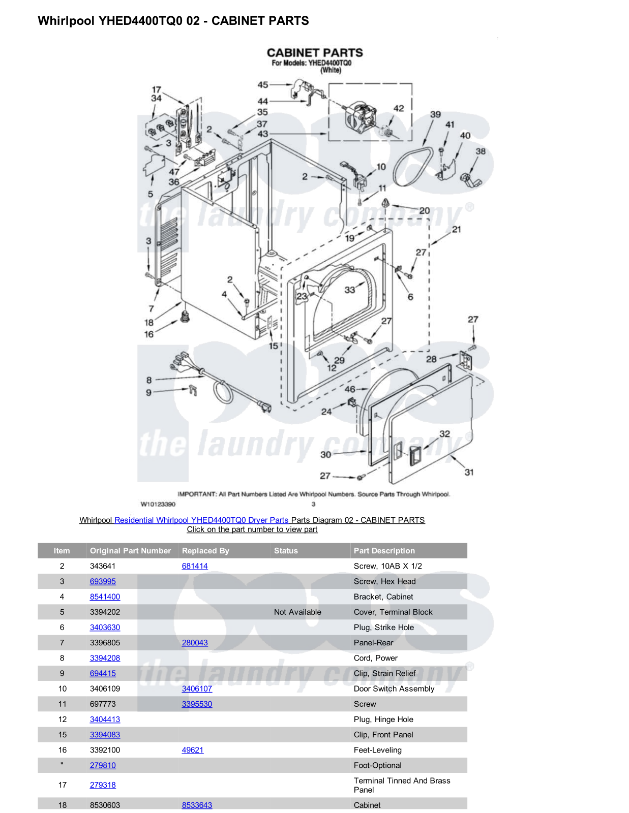 Whirlpool YHED4400TQ0 Parts Diagram