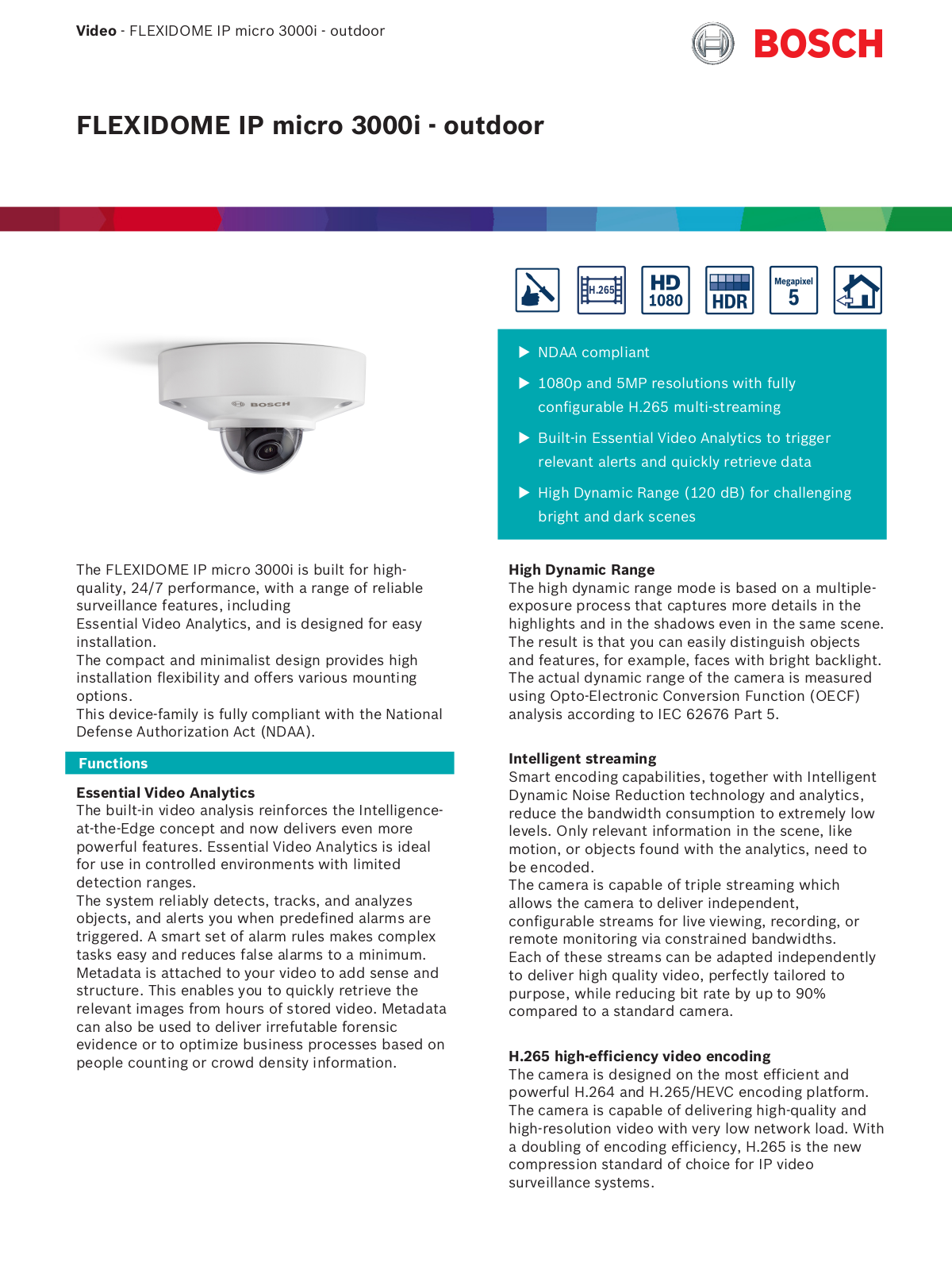 Bosch FLEXIDOME IP micro 3000i - outdoor Datasheet