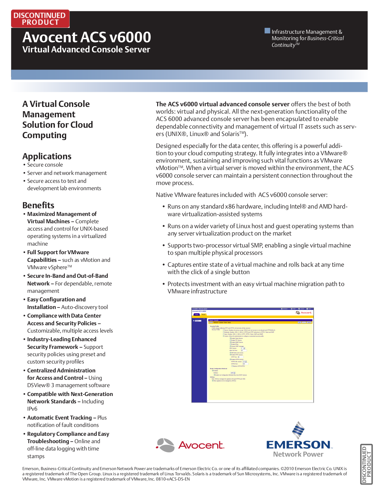 Emerson Avocent ACS v6000 Brochures and Data Sheets