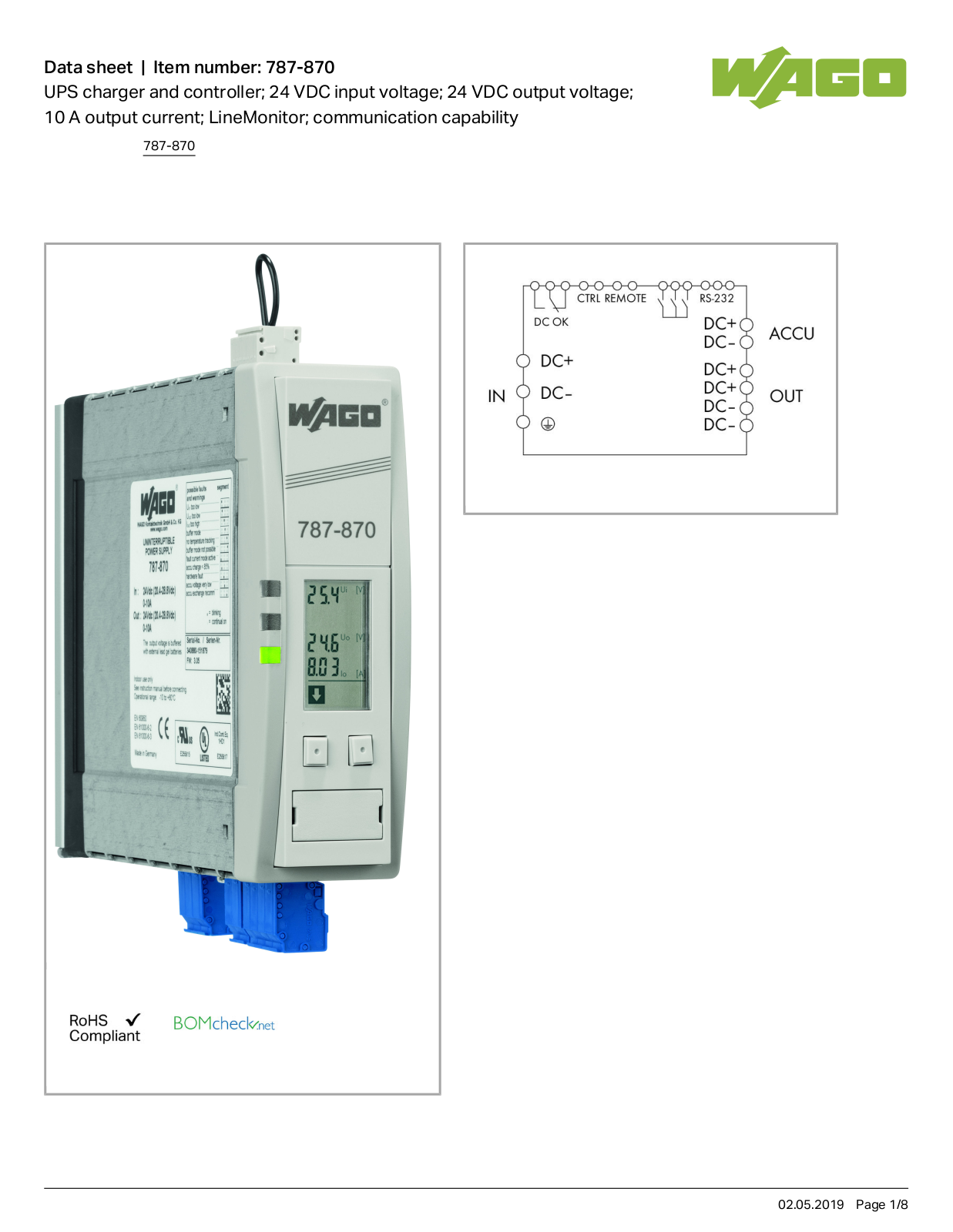 Wago 787-870 Data Sheet