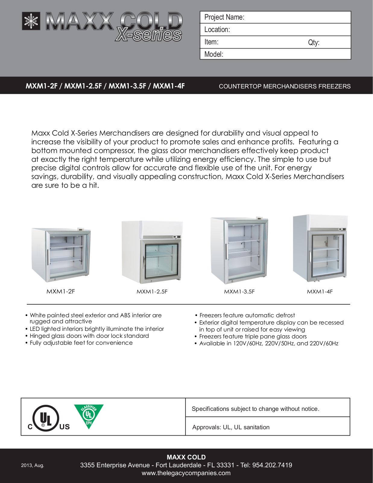 Maxx Cold MXM12F, MXM125F, MXM135F, MXM14F Specifications